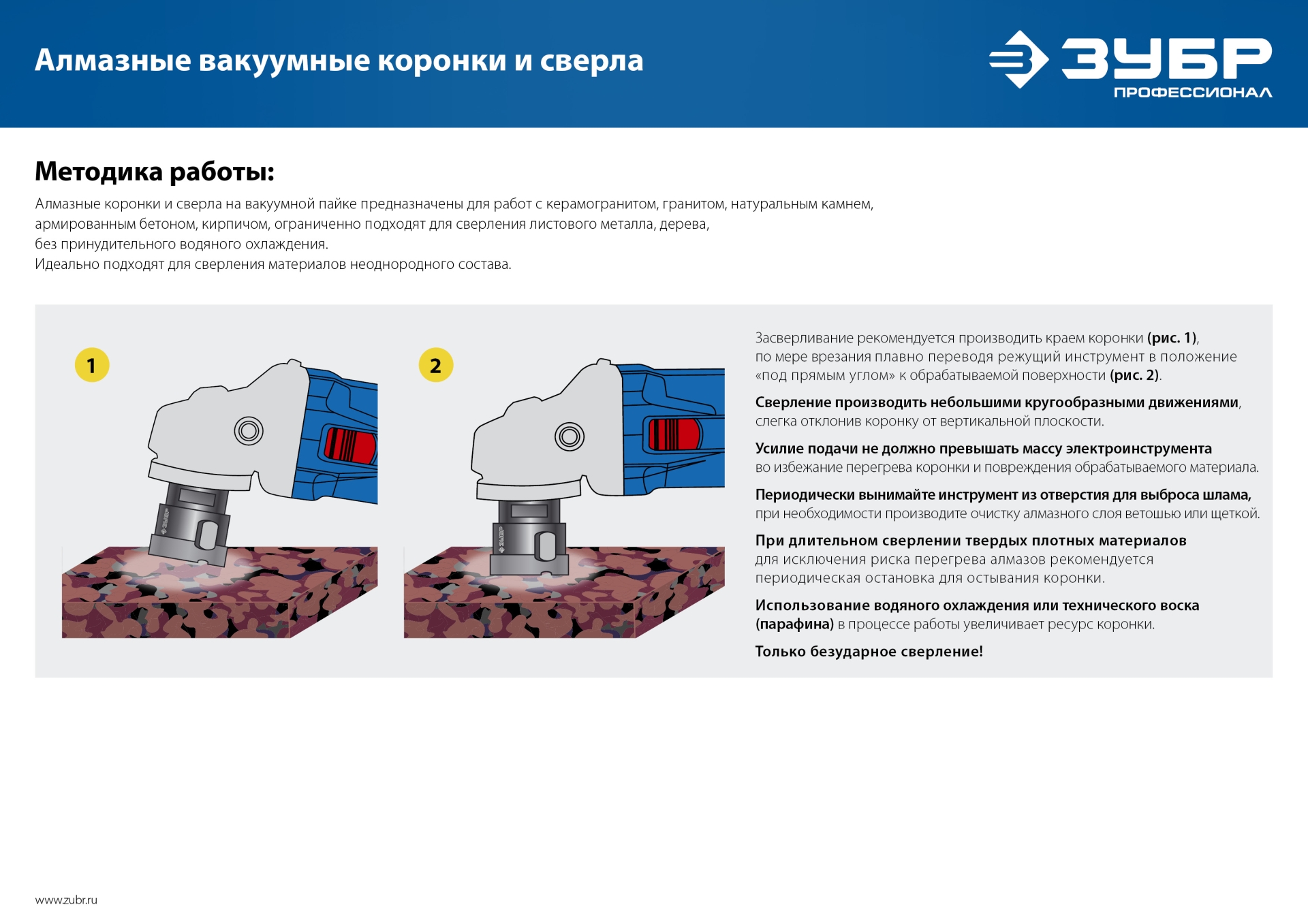 ЗУБР АВК, d 8 мм, (М14, 15 мм кромка), вакуумная алмазная коронка, Профессионал (29865-08-M14) — фото 9