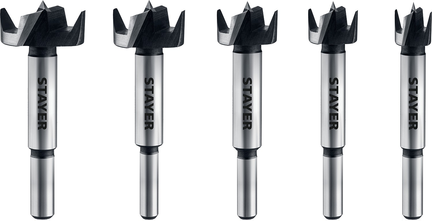 STAYER Forstner, 5 шт: 15-20-25-30-35 мм, набор сверл Форстнера по дереву, ДСП (29985-H5) — фото 3