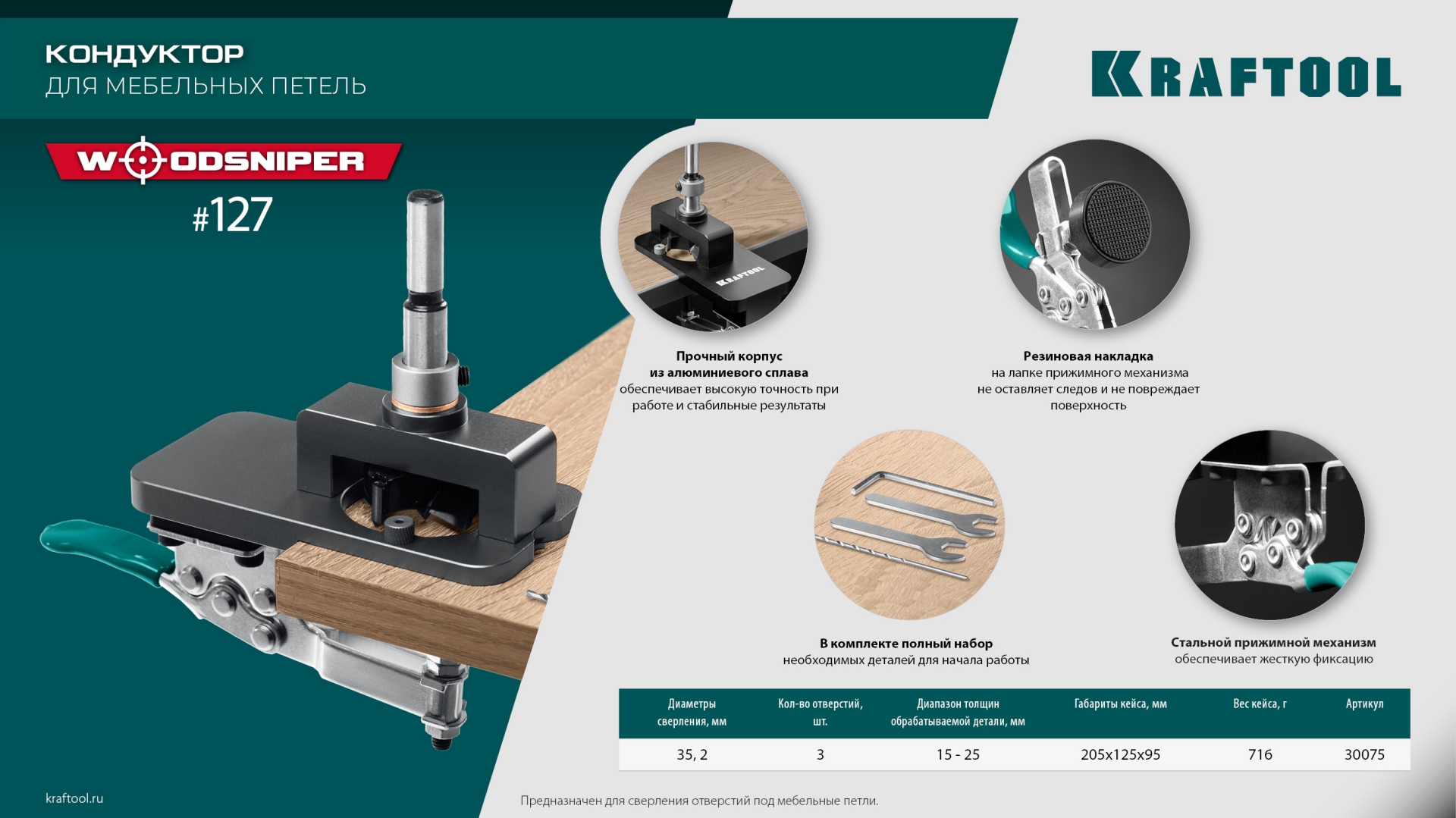 KRAFTOOL Woodsniper 101, ″3-в-1″ кондуктор для эксцентриковых стяжек и шкантов (30072) — фото 14