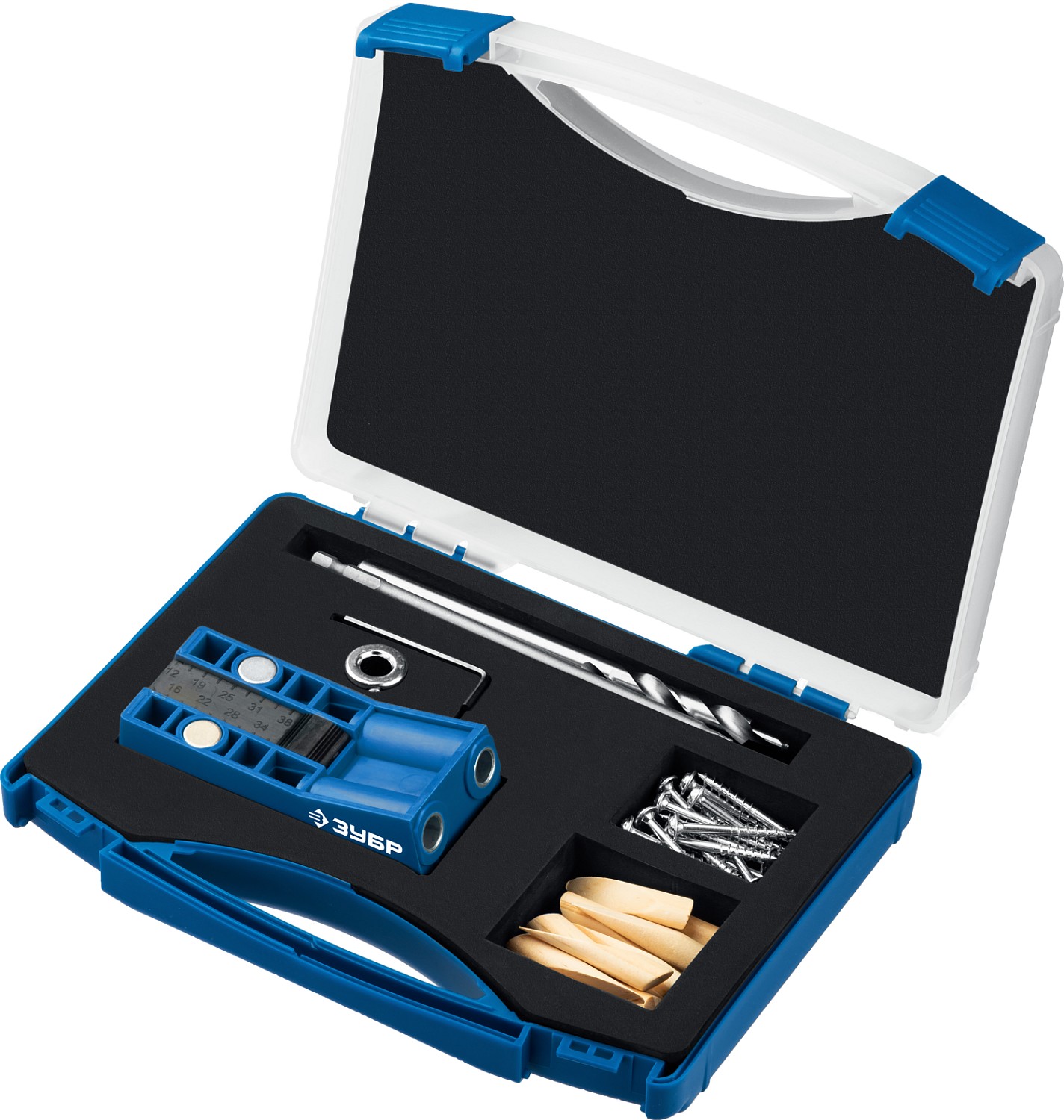 ЗУБР два отверстия, в кейсе, двойной кондуктор для глухих отверстий, Профессионал (30091) — фото 4