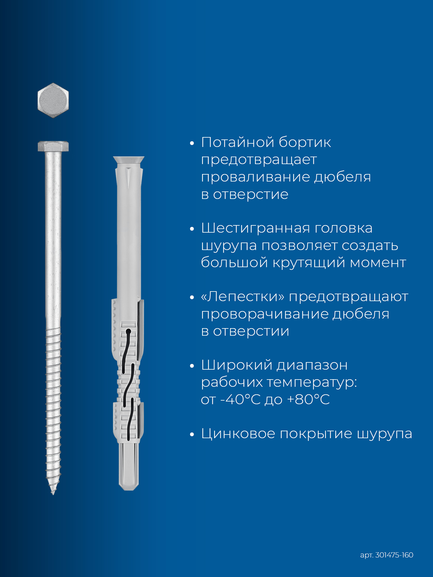 ЗУБР ФД-П 10 x 160 мм, фасадный дюбель, нейлон/цинк, 50 шт (301475-160) — фото 4