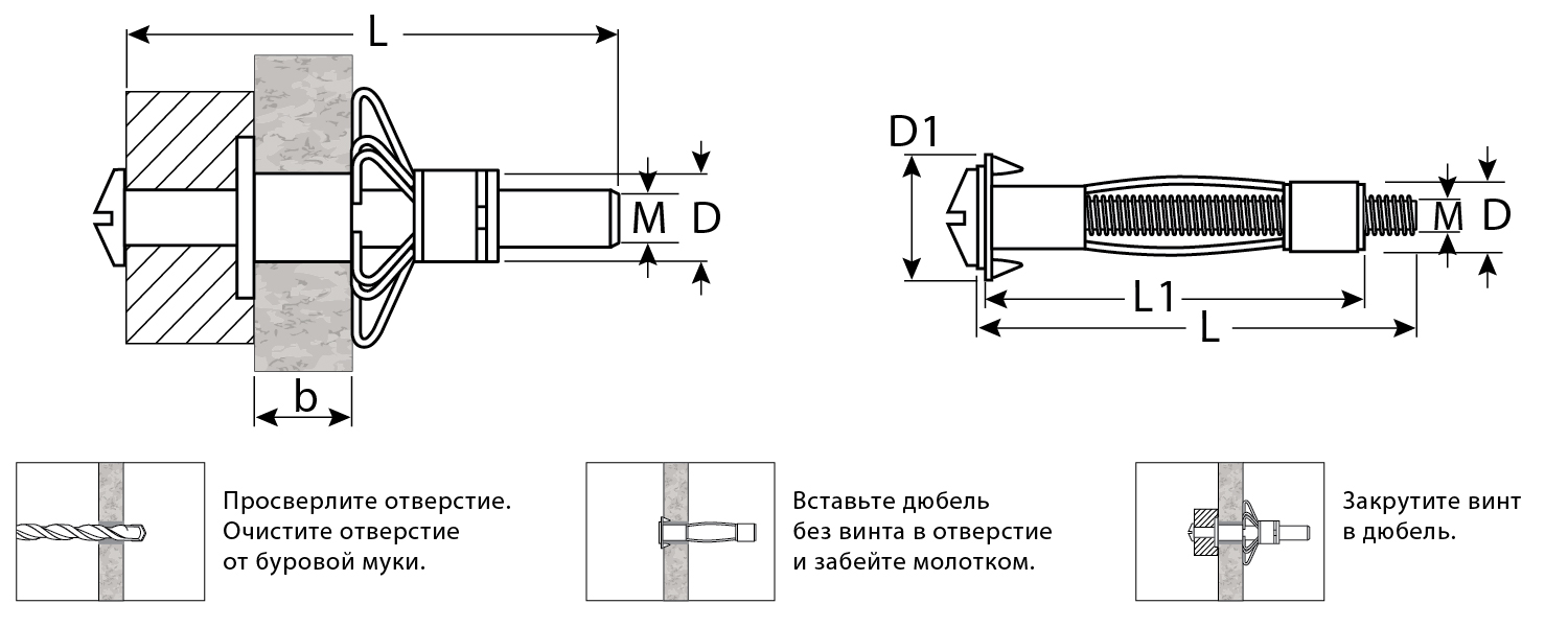 ЗУБР МОЛЛИ, М4 х 32 х 8 мм, 100 шт, анкер для пустотелых конструкций (302472-04-032) — фото 2