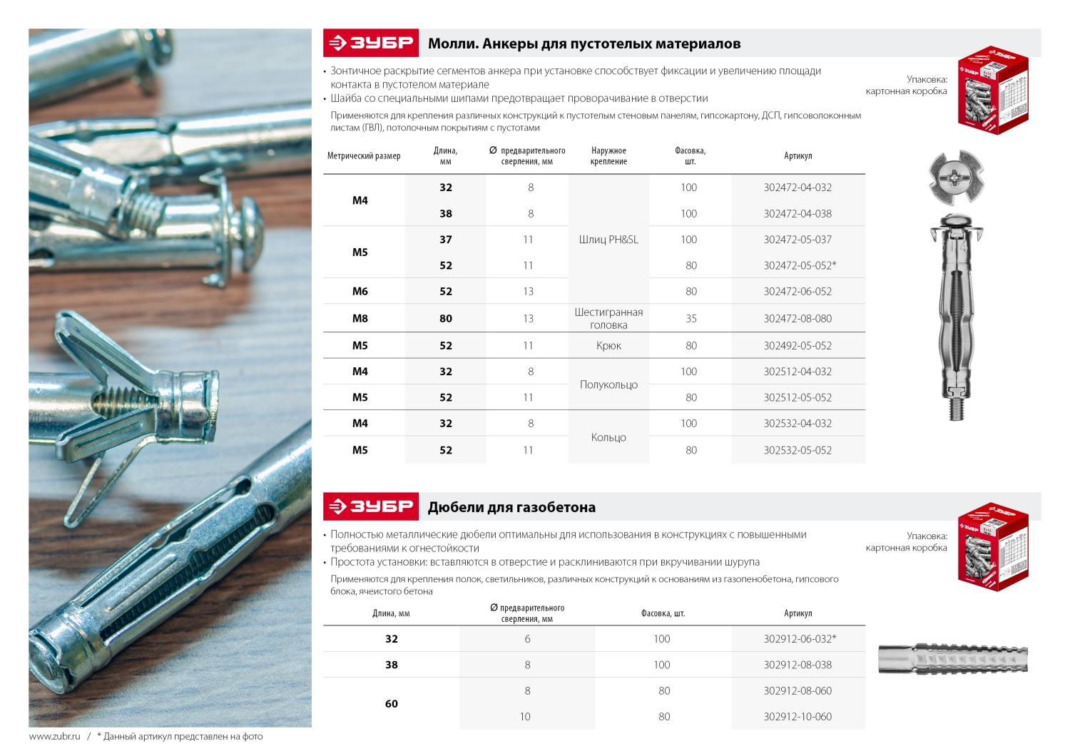 ЗУБР МОЛЛИ, М4 х 32 х 8 мм, 100 шт, анкер с кольцом для пустотелых конструкций (302532-04-032) — фото 5