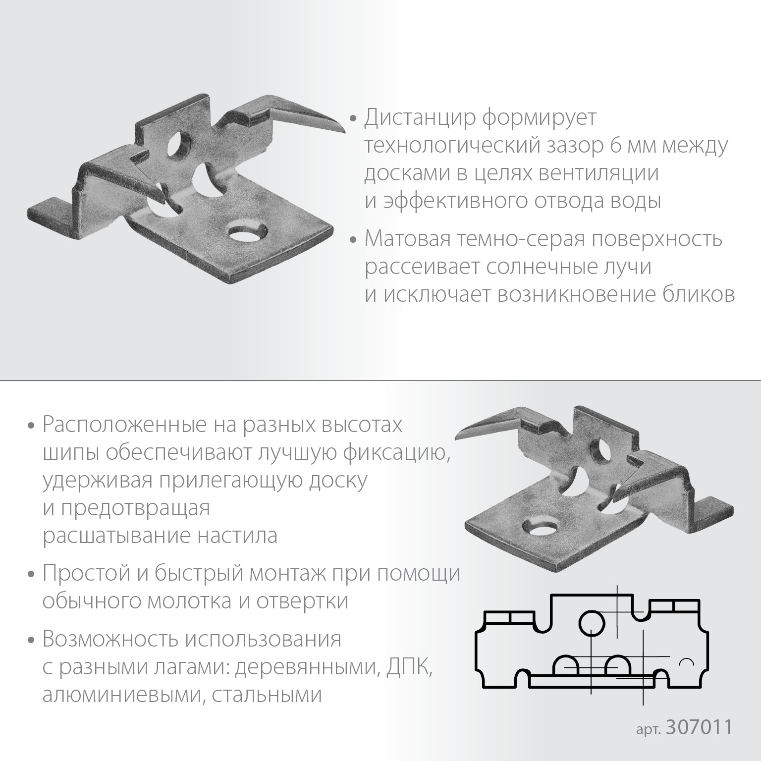 ЗУБР Союз-Антиблик крепеж с шипами для террасной доски, термодиф. покрытие, с саморезами и битой, 60 шт, Профессионал (307011) — фото 4