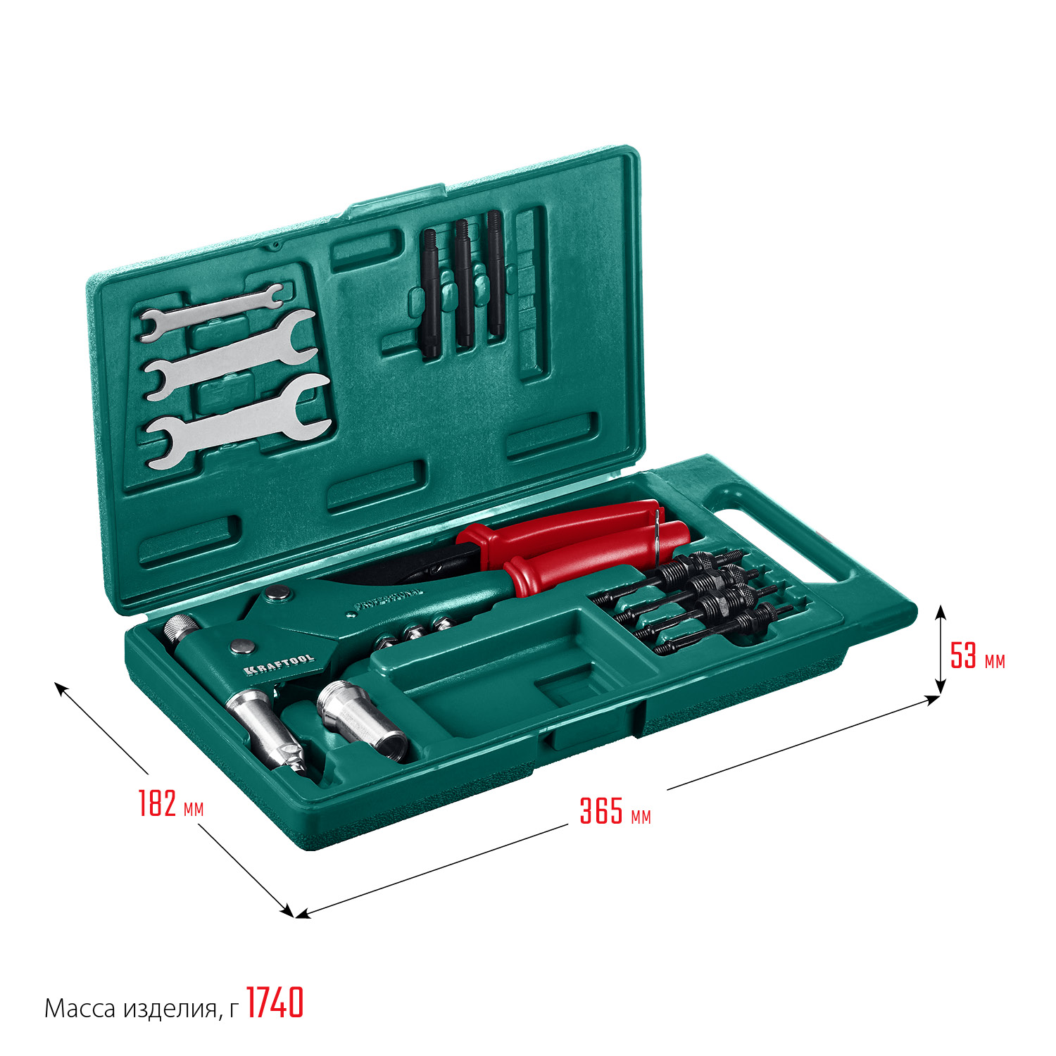 KRAFTOOL Combo3-M6, 360°, 3 вида заклёпок, комбинированный поворотный заклепочник в кейсе (31178) — фото 13