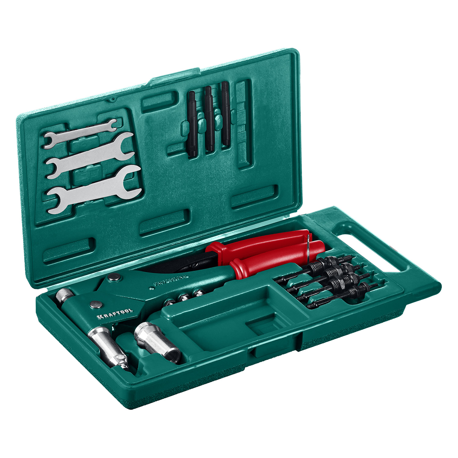 KRAFTOOL Combo3-M6, 360°, 3 вида заклёпок, комбинированный поворотный заклепочник в кейсе (31178) — фото 7