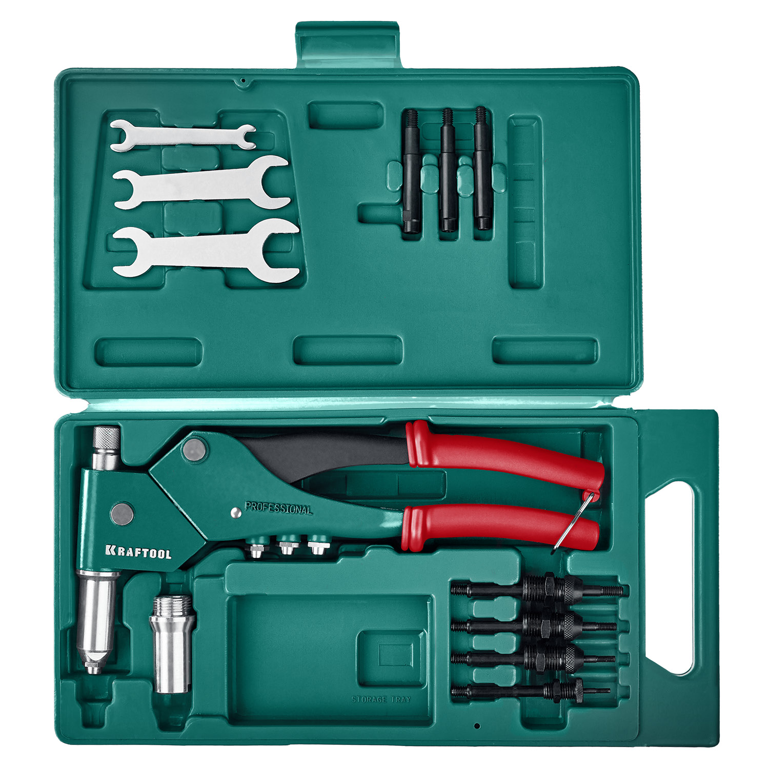 KRAFTOOL Combo3-M6, 360°, 3 вида заклёпок, комбинированный поворотный заклепочник в кейсе (31178) — фото 8