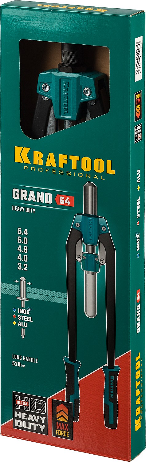 KRAFTOOL GRAND-64, 3.2 - 6.4 мм, 520 мм, усиленный двуручный заклёпочник (311791) — фото 7