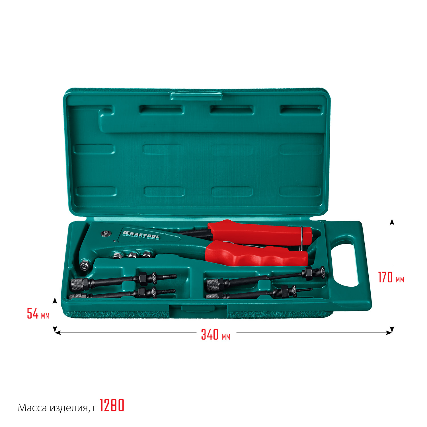 KRAFTOOL Combo2-M6, 2 вида заклёпок, комбинированный литой заклепочник в кейсе (31180) — фото 10