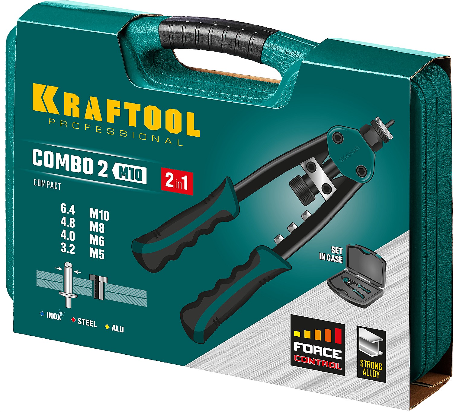 KRAFTOOL Combo2-M10, 2 вида заклёпок, комбинированный двуручный заклепочник в кейсе (31181) — фото 9
