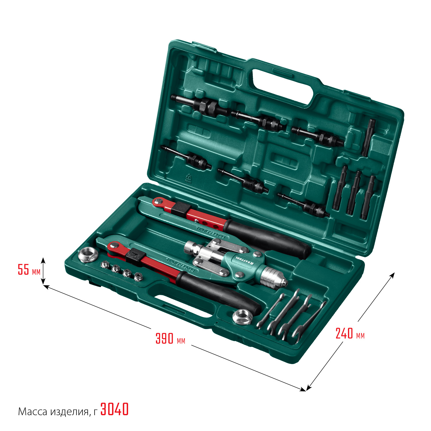 KRAFTOOL Combo3-M12, 3 вида заклёпок, комбинированный складной заклепочник в кейсе (31182) — фото 11