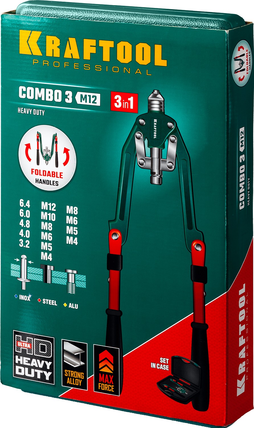 KRAFTOOL Combo3-M12, 3 вида заклёпок, комбинированный складной заклепочник в кейсе (31182) — фото 9