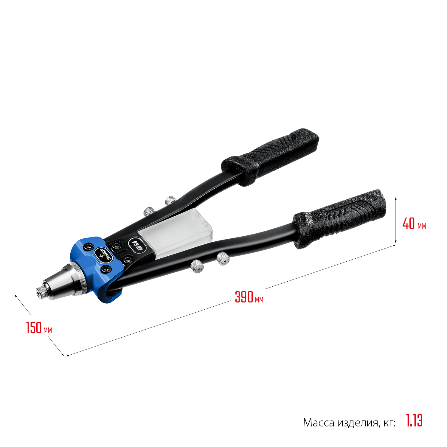 ЗУБР 2.4 - 6.4 мм, 390 мм, усиленный двуручный заклепочник, Профессионал (311971) — фото 6