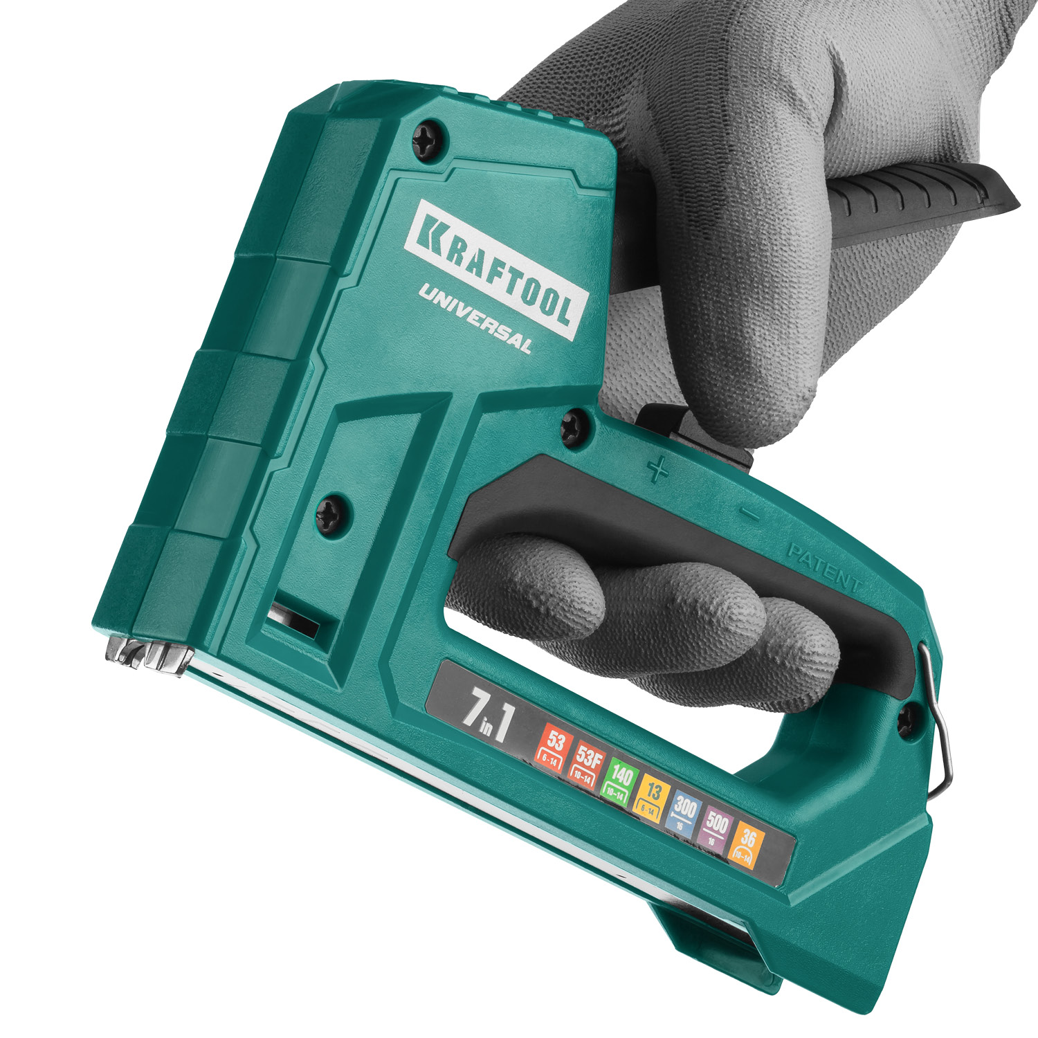 KRAFTOOL Universal, 7-в-1: 53 (A/10/JT21) 23GA (6 - 14 мм)/140 (G/11/57) 20GA (8 - 14 мм)/13/53F/36/500, универсальный легкий степлер (31524) — фото 12