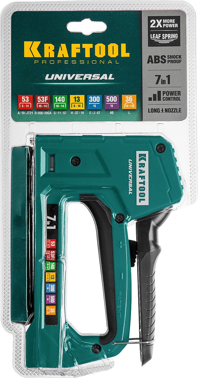 KRAFTOOL Universal, 7-в-1: 53 (A/10/JT21) 23GA (6 - 14 мм)/140 (G/11/57) 20GA (8 - 14 мм)/13/53F/36/500, универсальный легкий степлер (31524) — фото 15