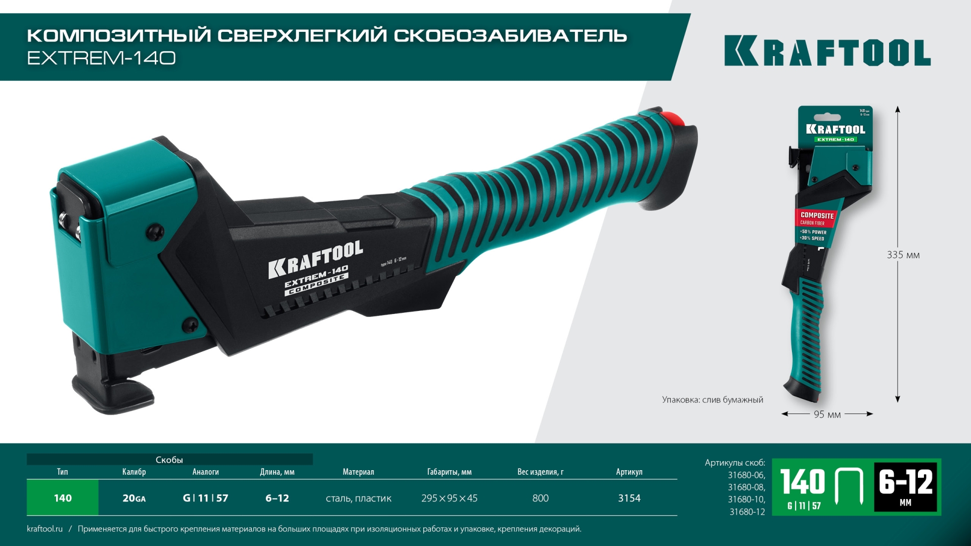 KRAFTOOL EXTREM-140 тип 140 (G/11/57) 20GA (6-12мм), композитный сверхлёгкий скобозабиватель (3154) — фото 16