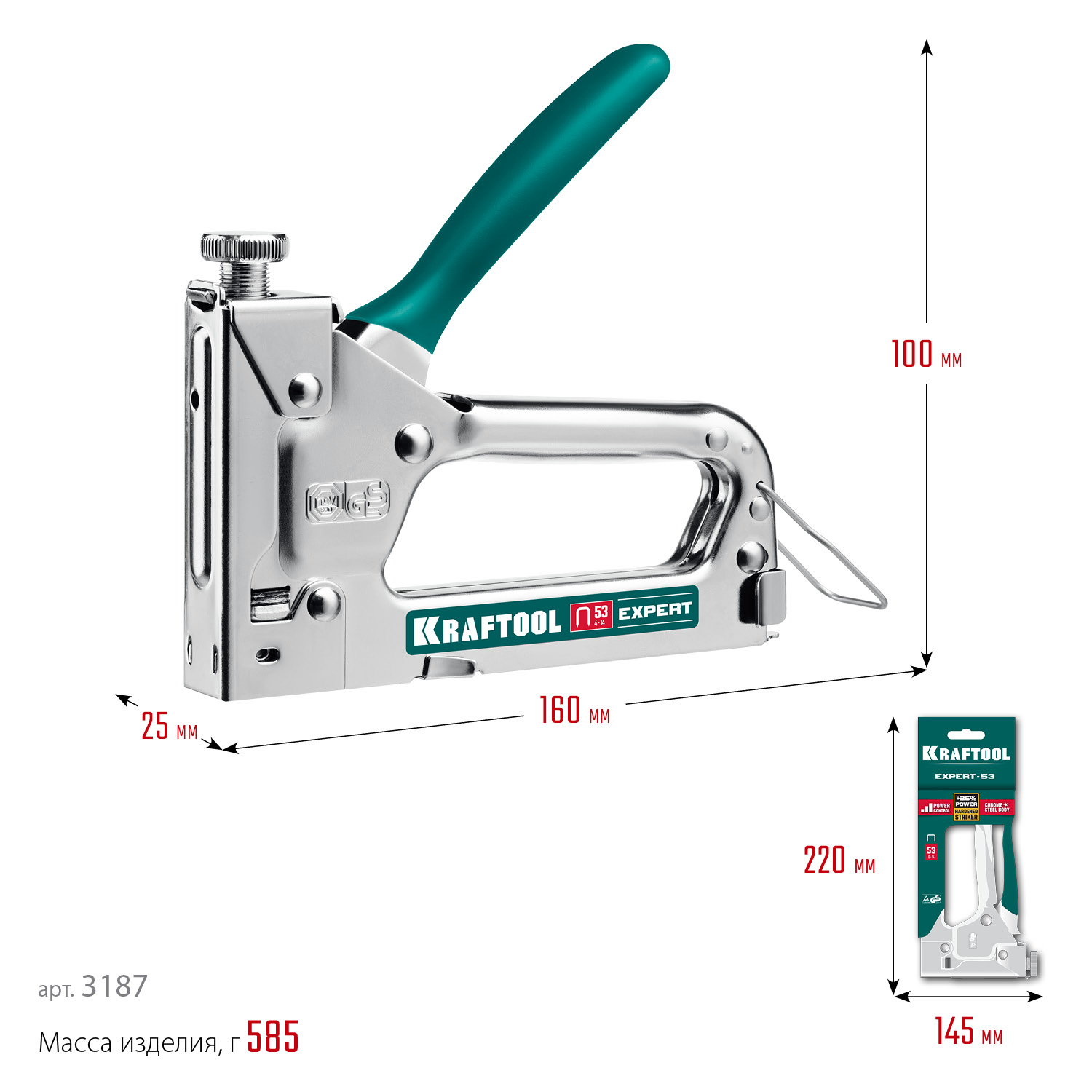 KRAFTOOL Expert-53, тип 53 (A/10/JT21) 23GA (4 - 14 мм), стальной компактный степлер (3187) — фото 7