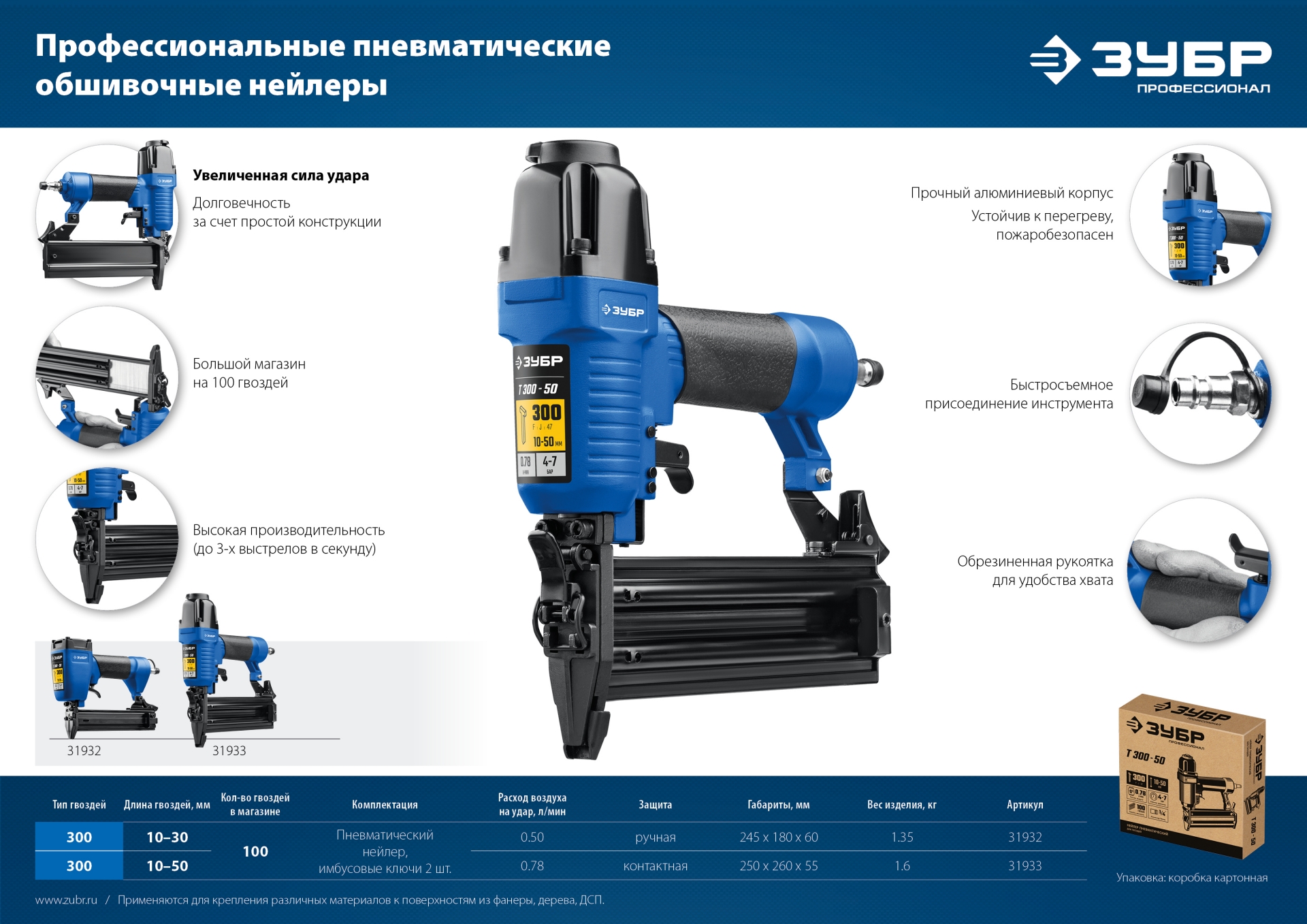 ЗУБР Т300-30 пневматический нейлер для гвоздей 18Ga, тип 300 (10-30 мм), Профессионал (31932) — фото 14