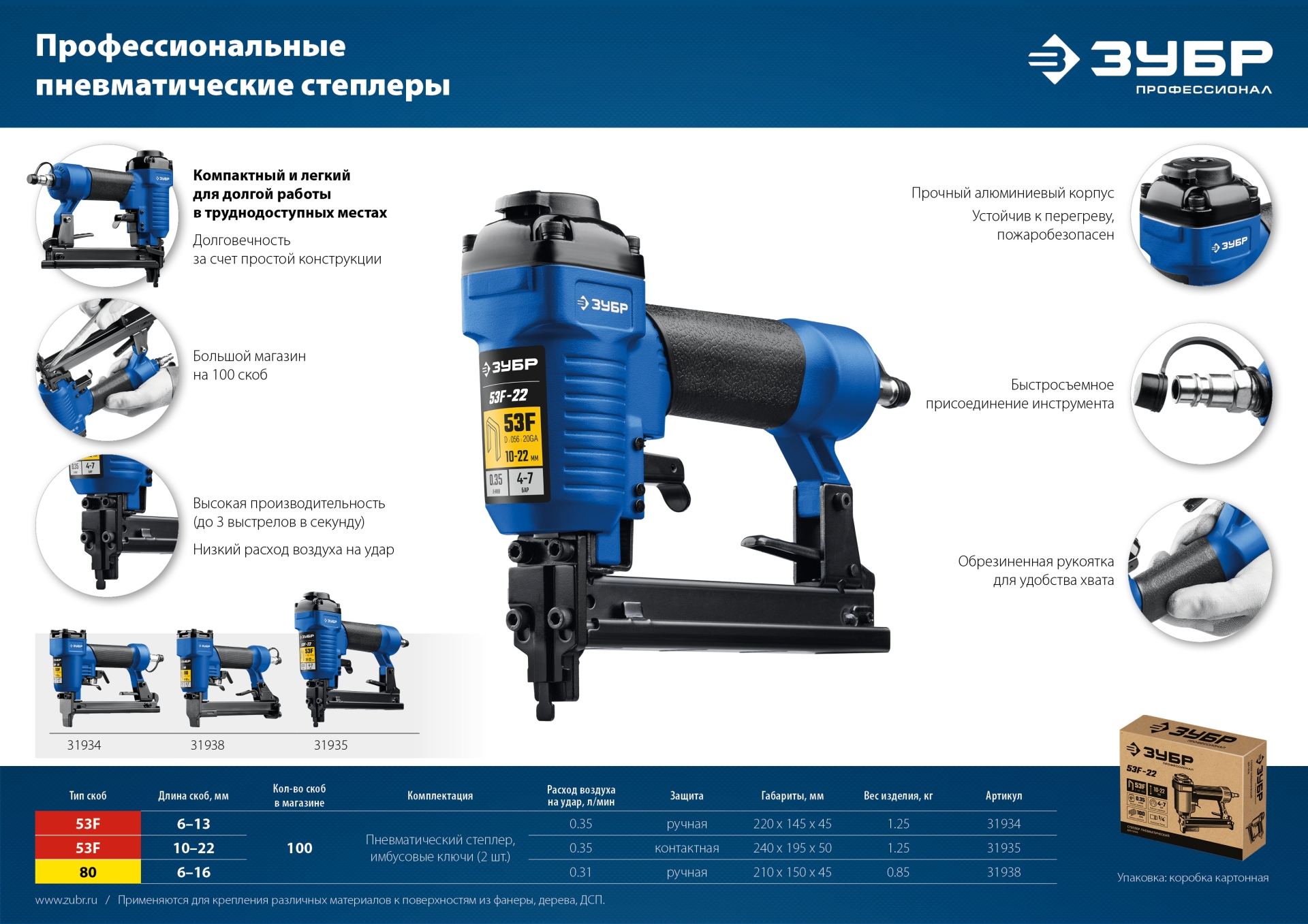 ЗУБР 53F-13, пневматический степлер для скоб 20Ga, тип 53F (6-13 мм), Профессионал (31934) — фото 15