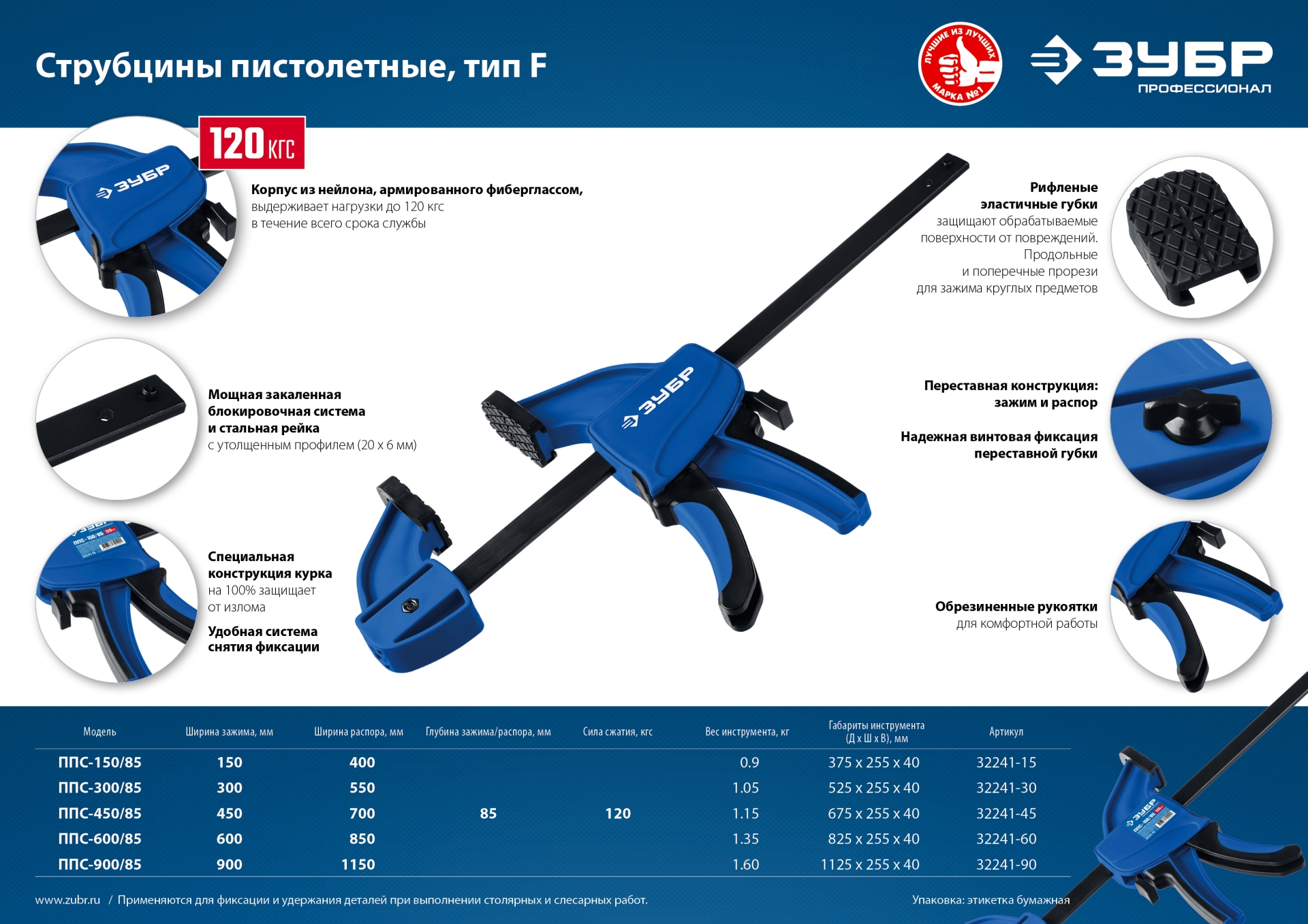 ЗУБР ППС-30/85, 300 х 85 мм, пистолетная струбцина, Профессионал (32241-30) — фото 10