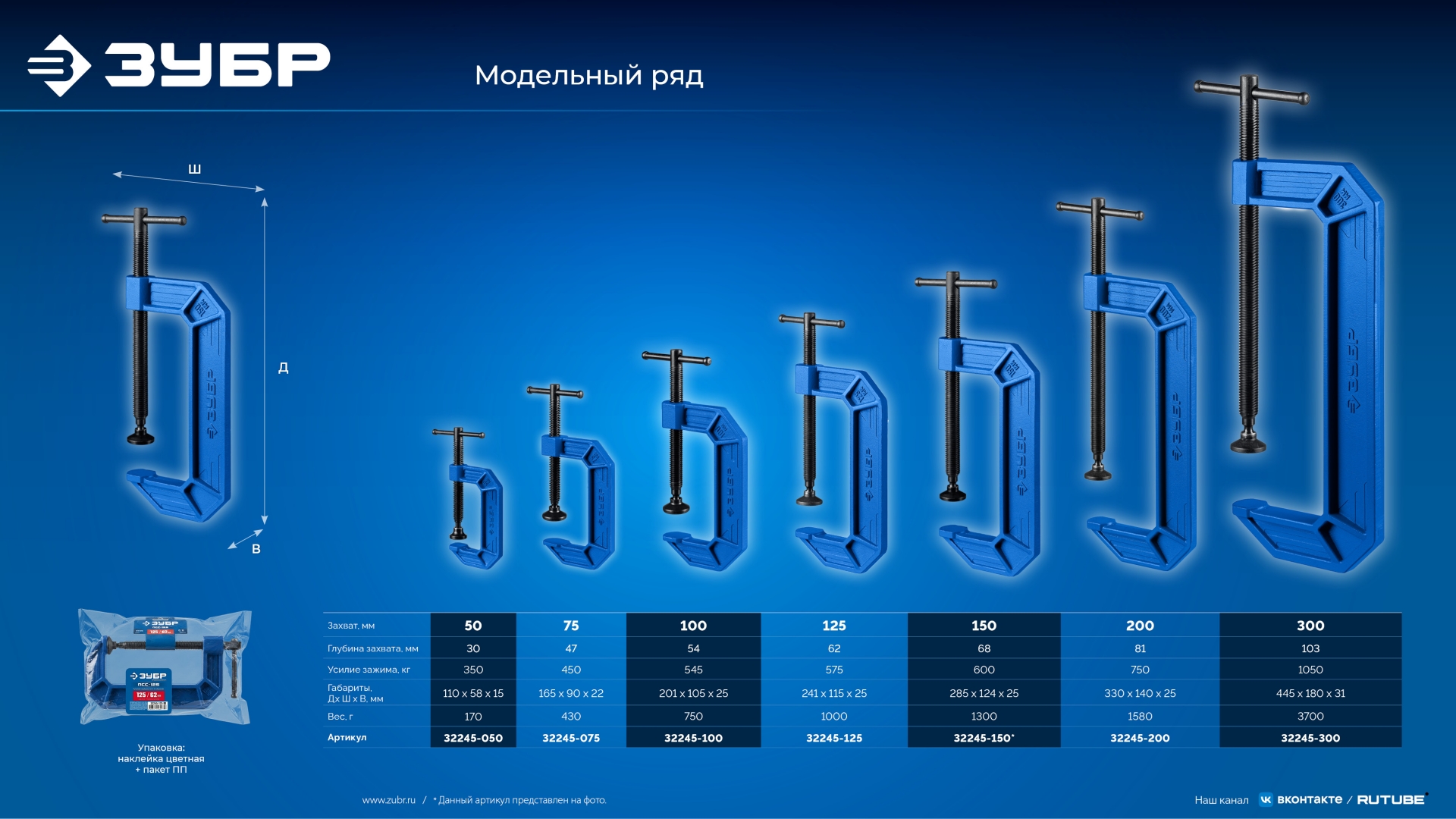 ЗУБР ПСС-125, 125 мм,чугунная струбцина тип С (G-образная), Профессионал (32245-125) — фото 9