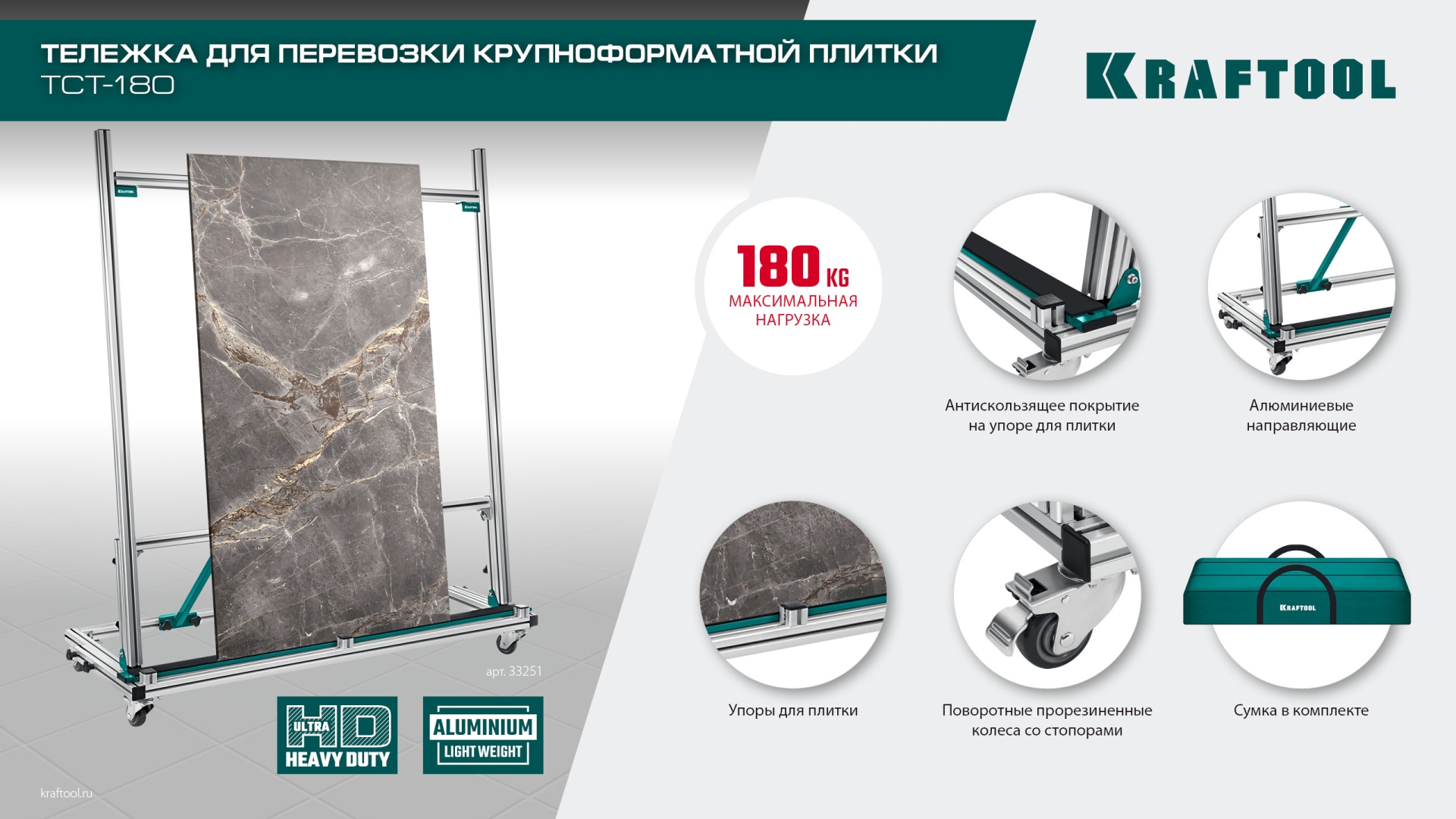 KRAFTOOL TCT-180 макс нагрузка 180 кг, Тележка для перевозки крупноформатной плитки (33251) — фото 11