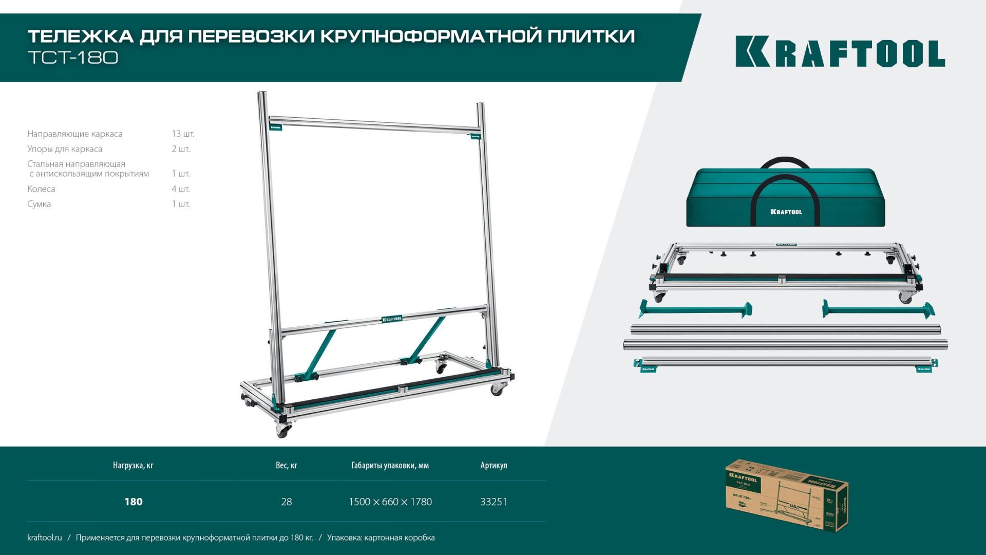 KRAFTOOL TCT-180 макс нагрузка 180 кг, Тележка для перевозки крупноформатной плитки (33251) — фото 12