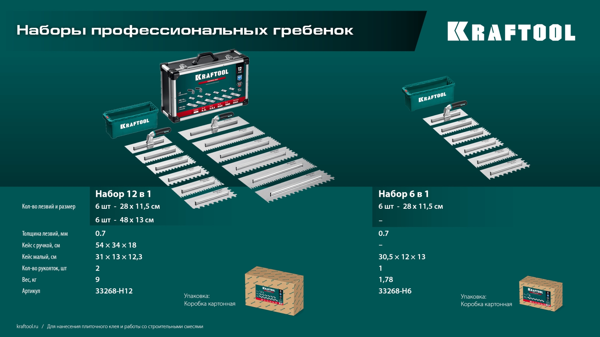 KRAFTOOL 280х115 мм (6шт) - 480х130 мм (6шт), набор нержавеющих гребенок со сменной 2к ручкой, в пластиковом кейсе (33268-H12) — фото 15