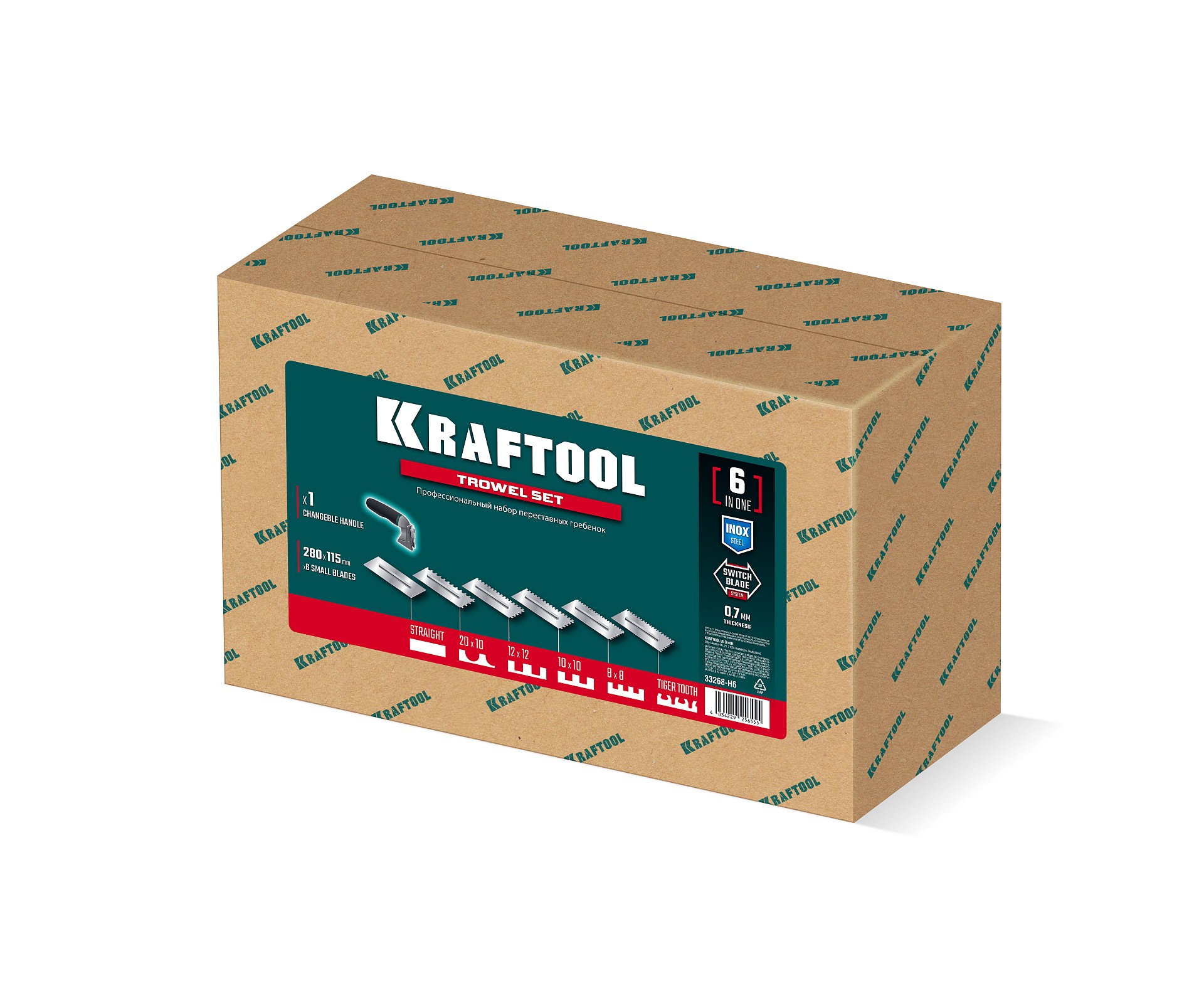 KRAFTOOL 280х115 мм, набор нержавеющих гребенок (6шт) со сменной 2к ручкой, в пластиковом кейсе (33268-H6) — фото 11