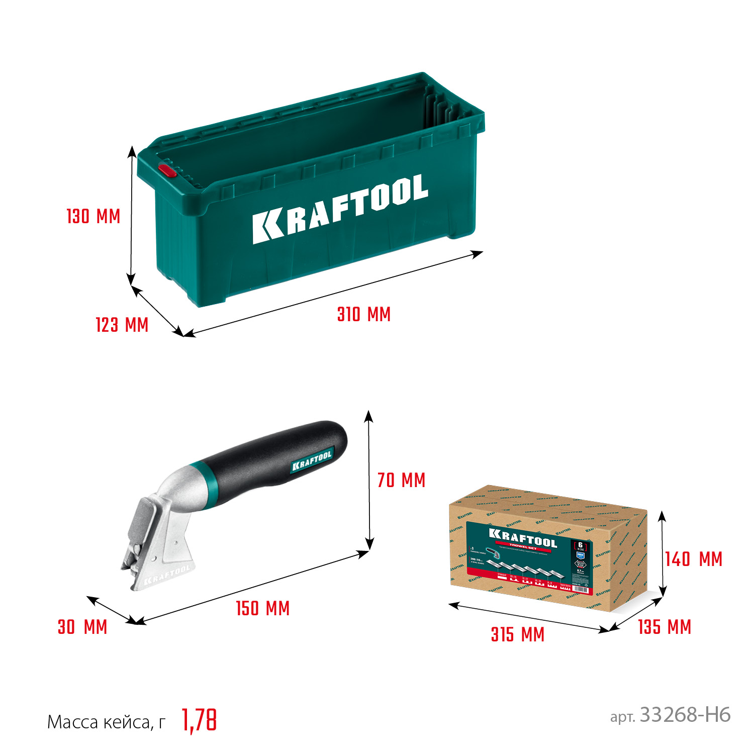 KRAFTOOL 280х115 мм, набор нержавеющих гребенок (6шт) со сменной 2к ручкой, в пластиковом кейсе (33268-H6) — фото 12