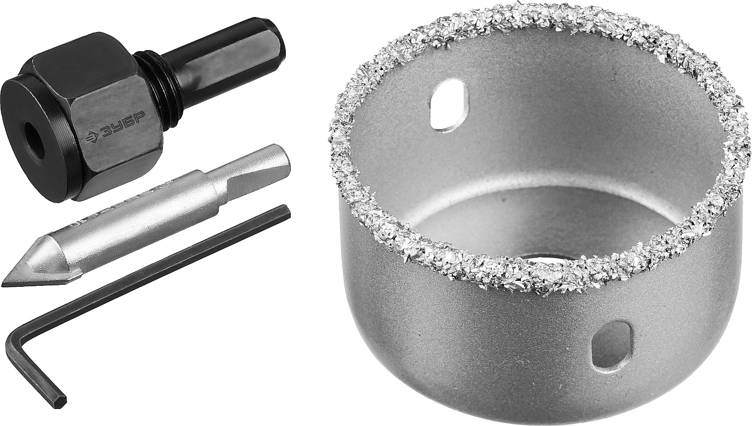 ЗУБР 51 мм, L 25 мм, карбид вольфрама, коронка-чашка с державкой и сверлом, Профессионал (33360-051) — фото 3