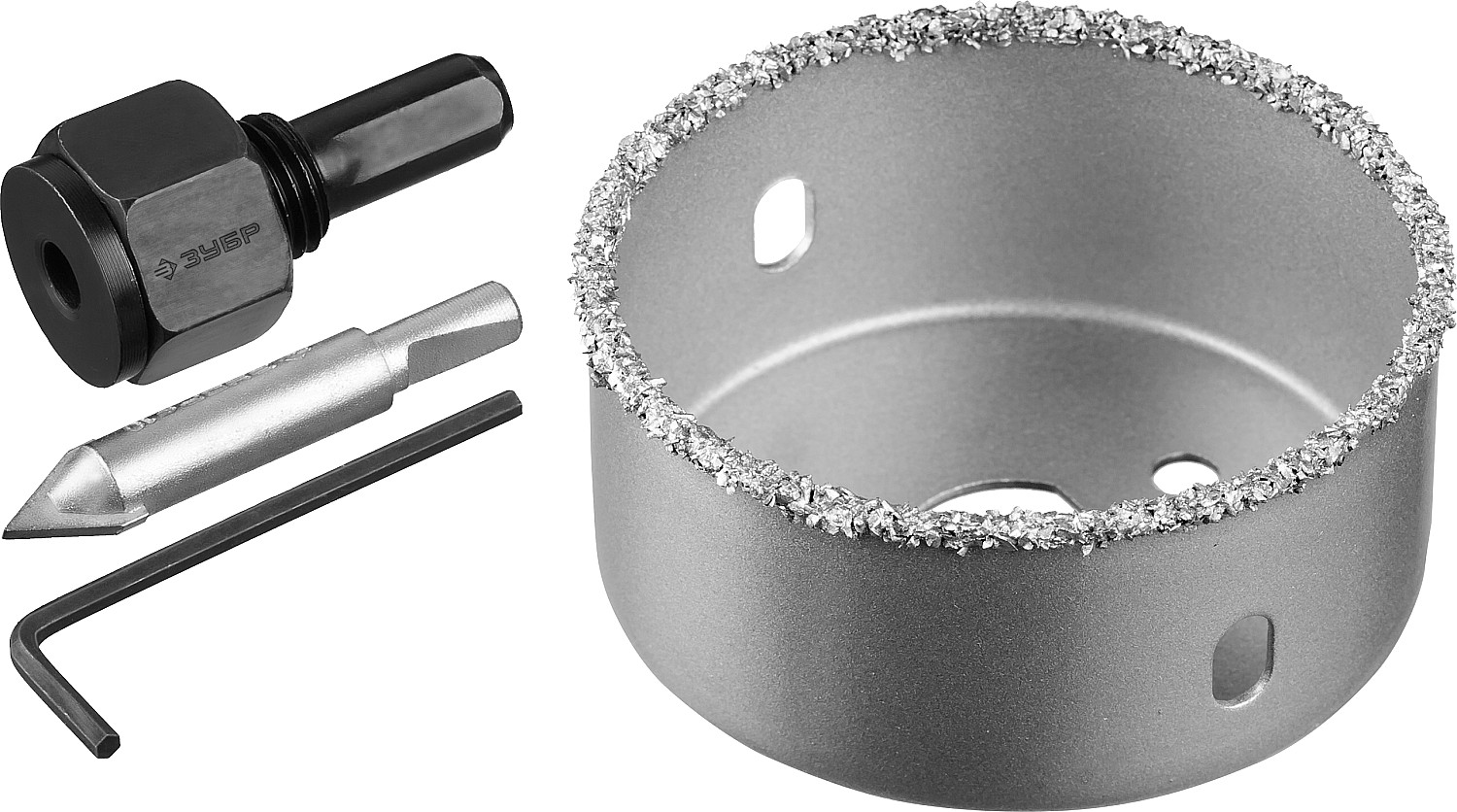 ЗУБР 64 мм, L 25 мм, карбид вольфрама, коронка-чашка с державкой и сверлом, Профессионал (33360-064) — фото 3