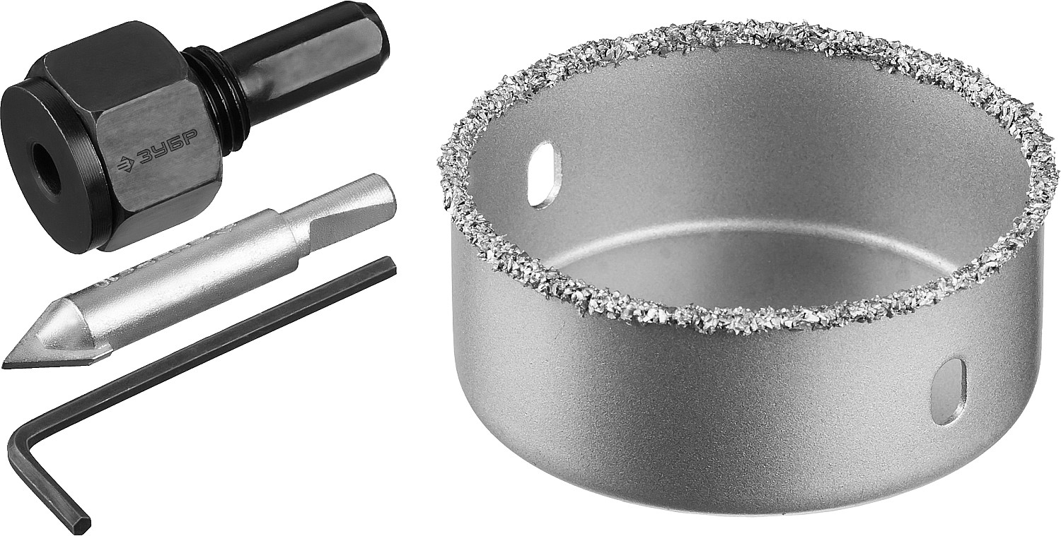 ЗУБР 67 мм, L 25 мм, карбид вольфрама, коронка-чашка с державкой и сверлом, Профессионал (33360-067) — фото 3