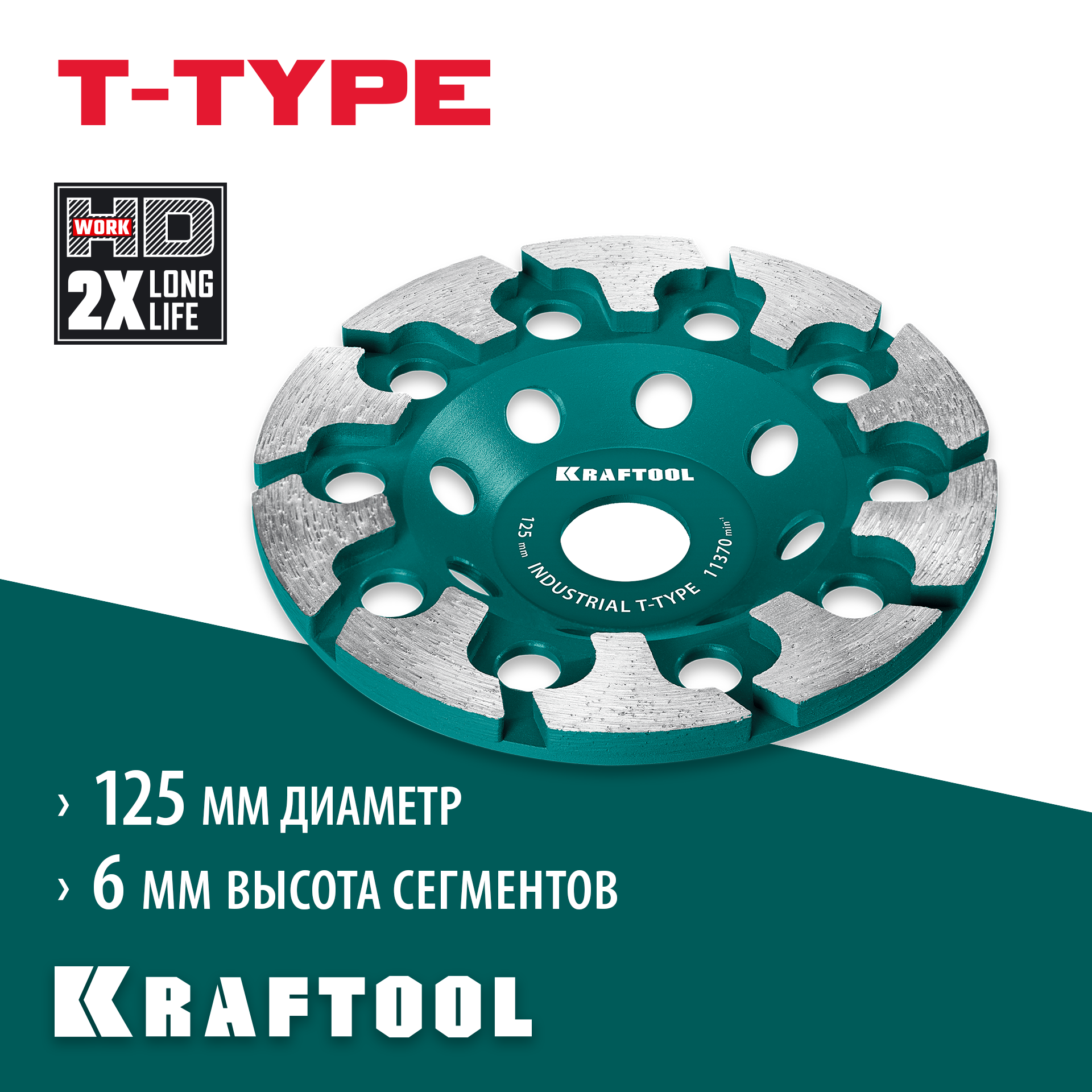 KRAFTOOL T-Type d 125 мм, сегментная алмазная чашка, INDUSTRIAL (33446-125) — фото 2