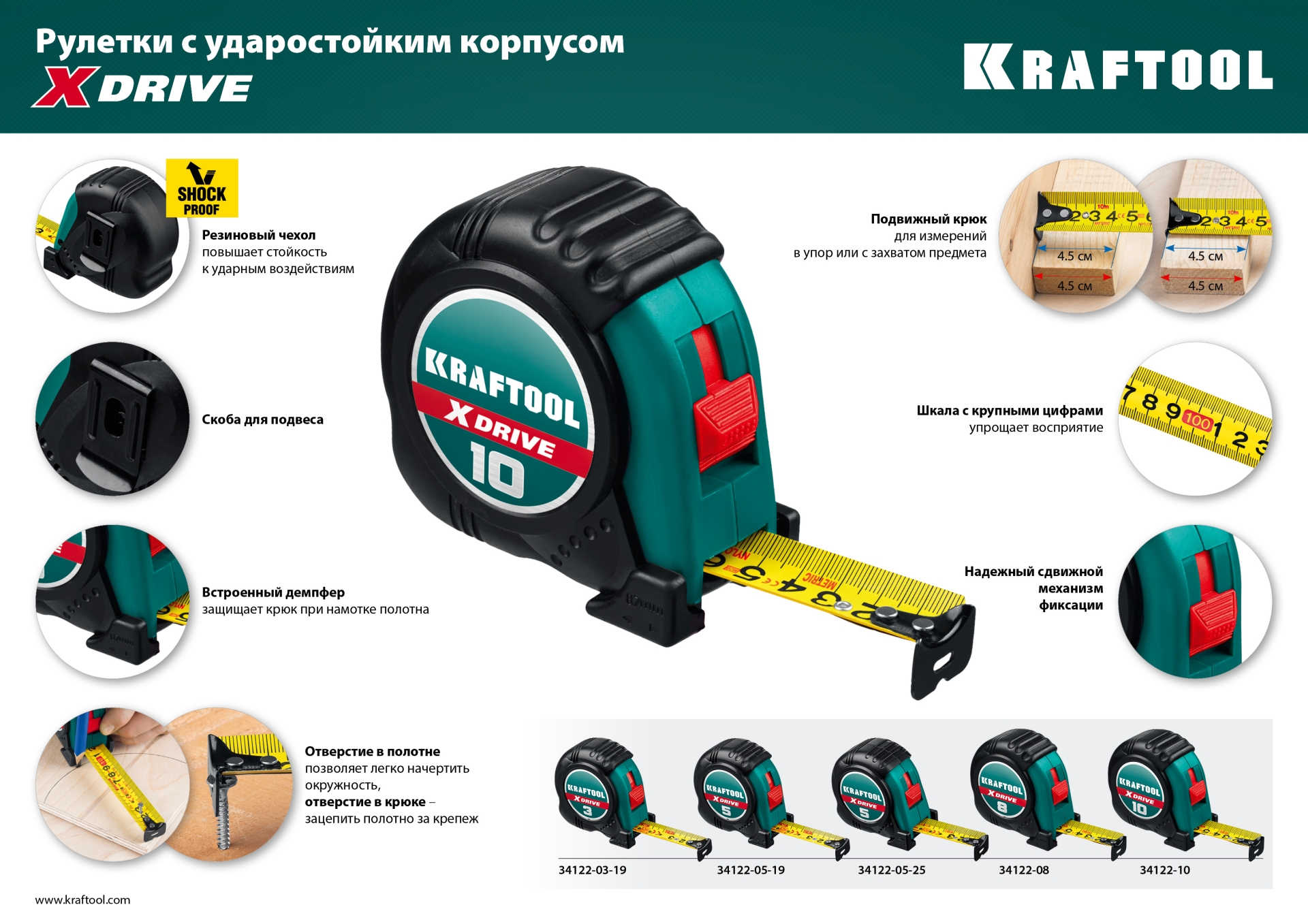 KRAFTOOL X-Drive, 5 м х 19 мм, рулетка (34122-05-19) — фото 15