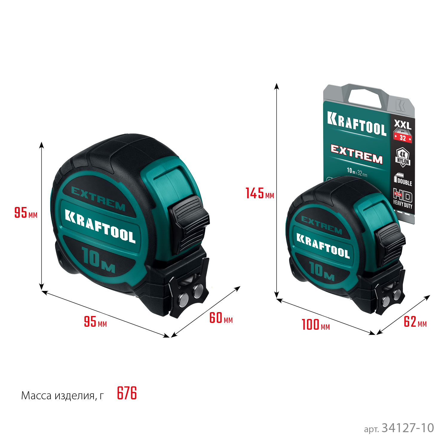 KRAFTOOL Extrem, 10 м х 32 мм, рулетка со сверх широким полотном (34127-10) — фото 13