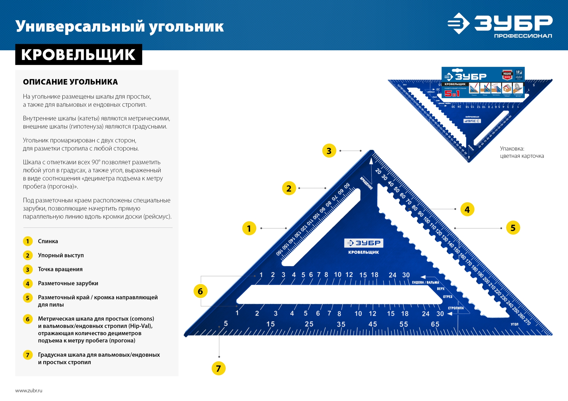 ЗУБР Кровельщик, 180 мм, 5-в-1, универсальный кровельный угольник, Профессионал (34391-18) — фото 13