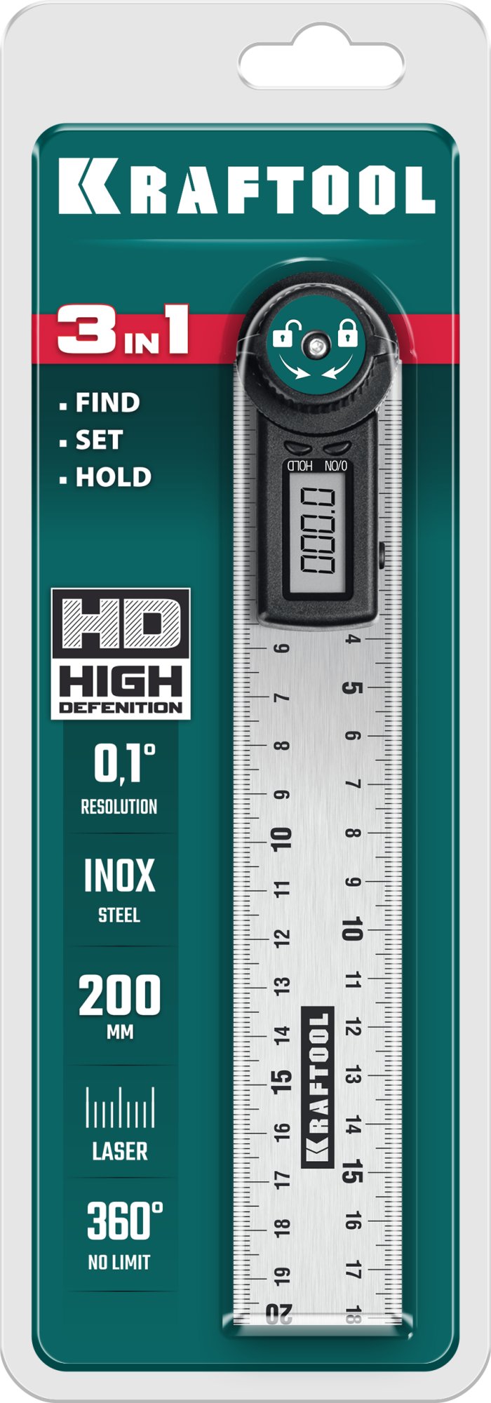 KRAFTOOL DPM-20 200 мм, Электронный транспортир-угломер (34682) — фото 8