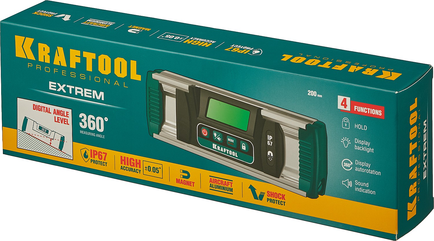 KRAFTOOL EXTREM, 0 - 360°, точность 0.05°, HOLD, IP67, электронный уровень-уклономер (34686) — фото 13