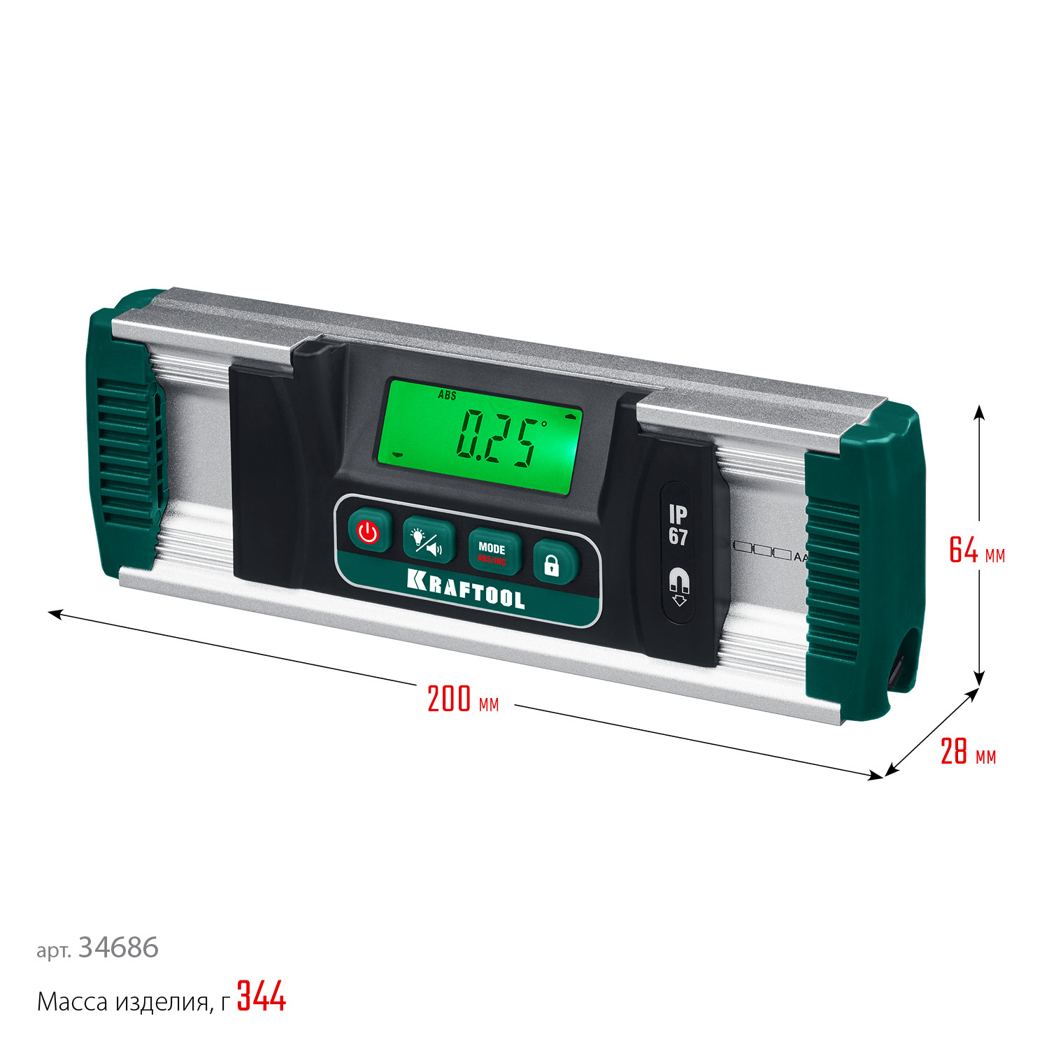 KRAFTOOL EXTREM, 0 - 360°, точность 0.05°, HOLD, IP67, электронный уровень-уклономер (34686) — фото 14