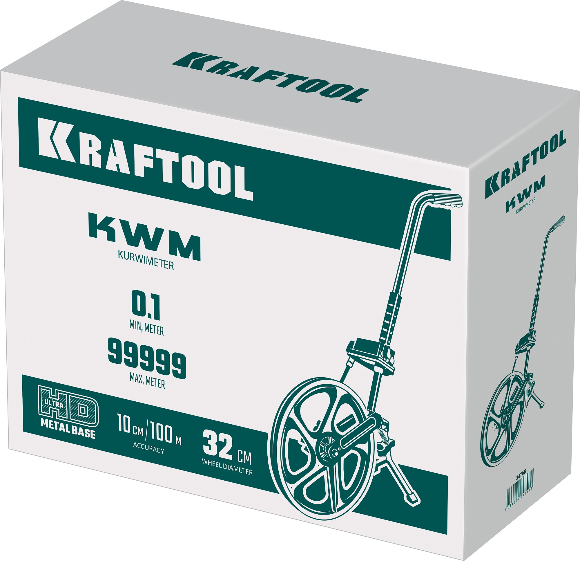 KRAFTOOL 0.1 - 99999.9 м, измерительное колесо (курвиметр) с металлическим шасси и рукояткой (34756) — фото 9