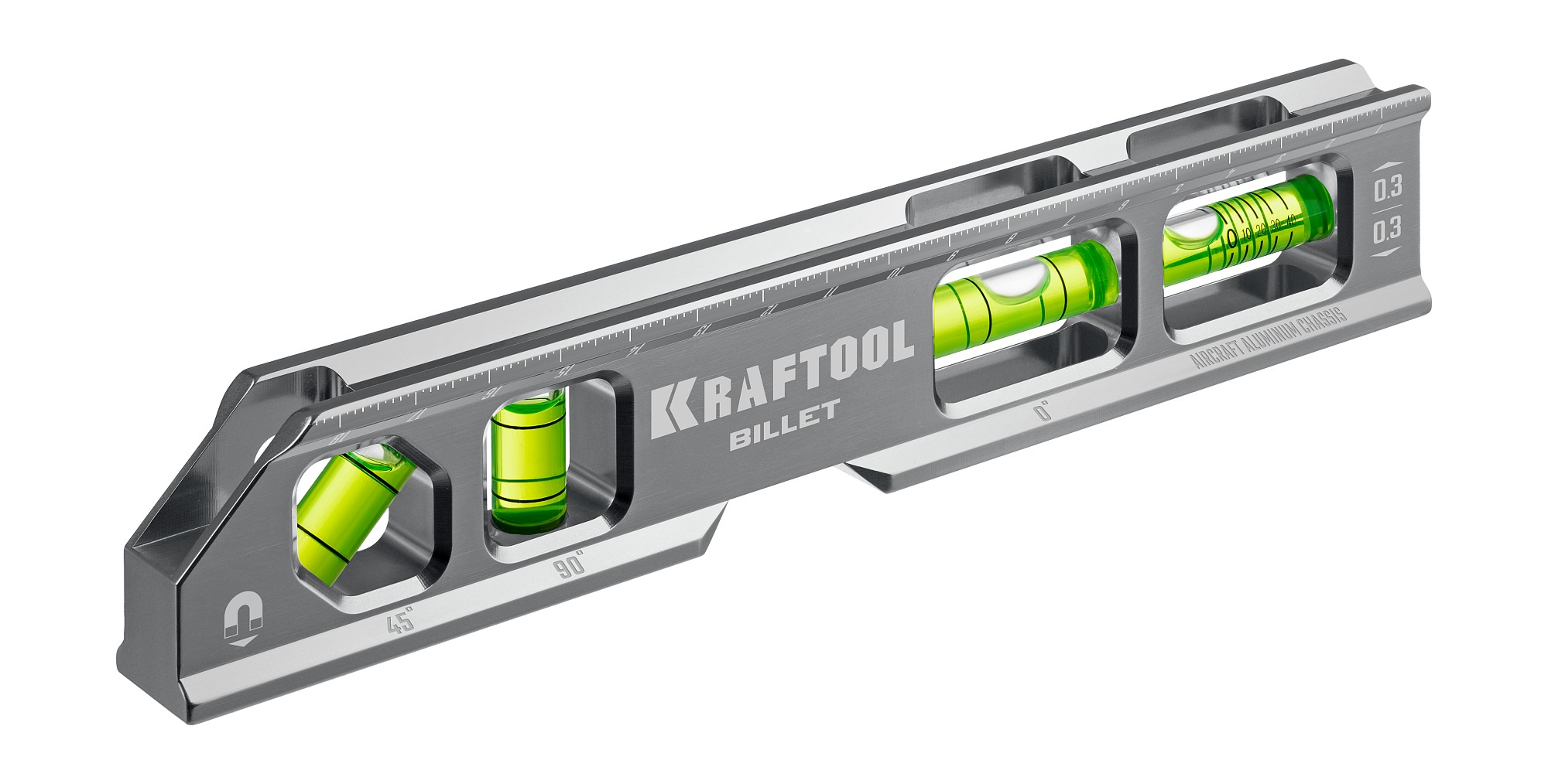 KRAFTOOL BILLET-20, 8 в 1, 200 мм, точность 0.3 мм/м, 4 глазка, брусковый магнитный уровень (34790)