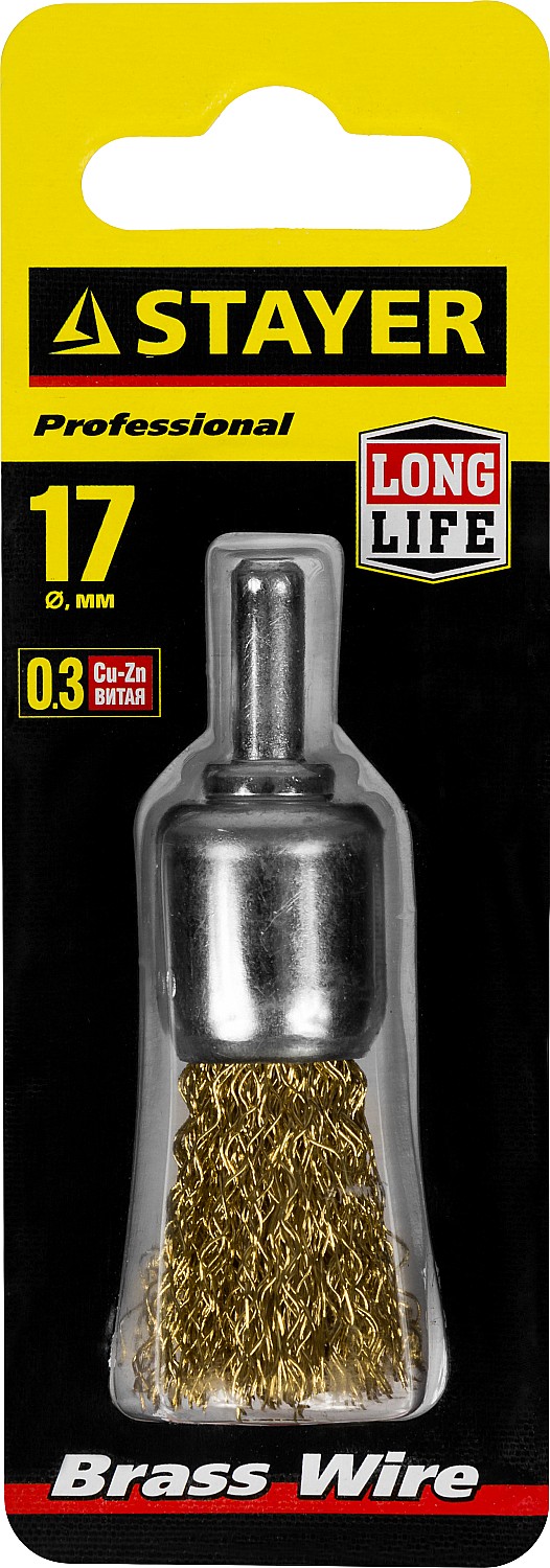 STAYER 17 мм, витая стальная латунированная проволока 0.3 мм, щетка кистевая для дрели (35113-17) — фото 2