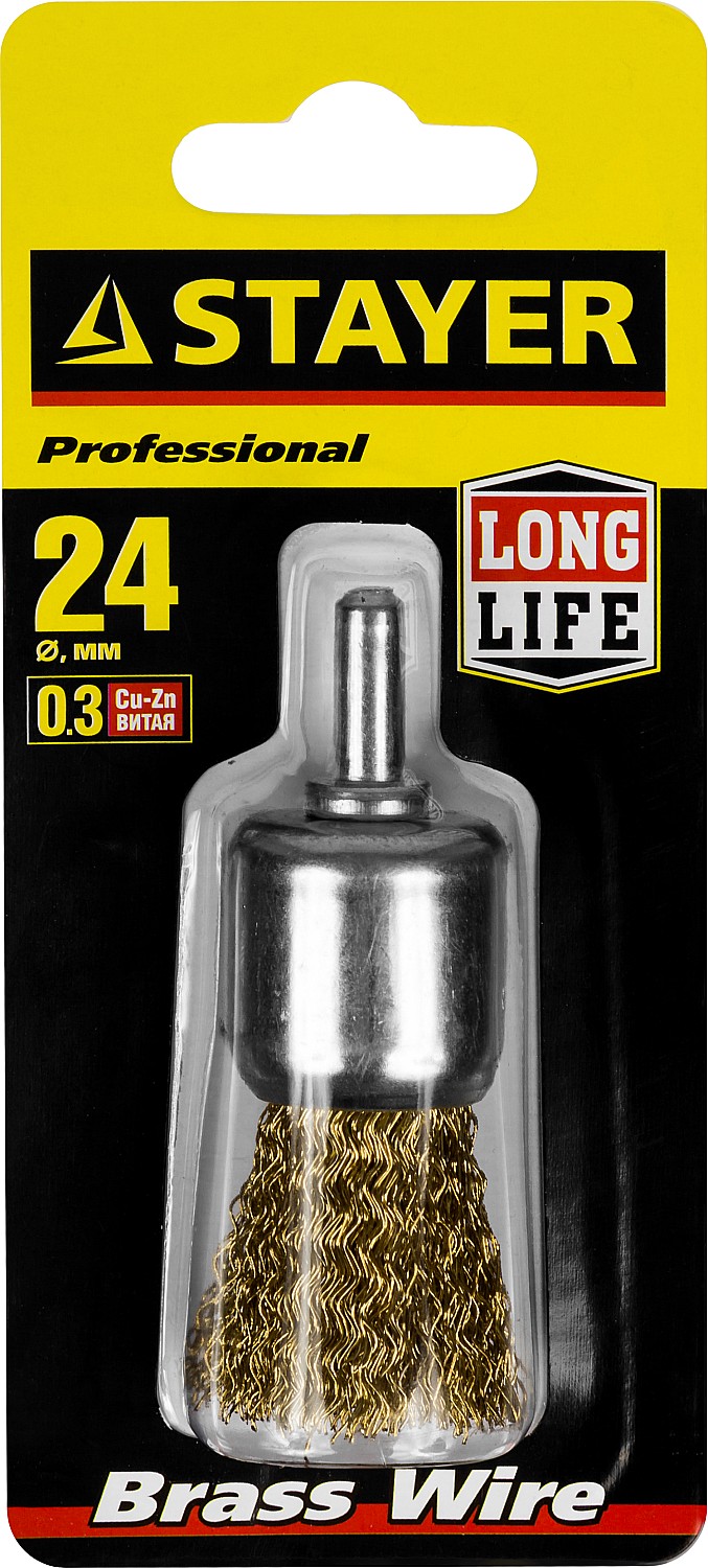 STAYER 24 мм, витая стальная латунированная проволока 0.3 мм, щетка кистевая для дрели (35113-24) — фото 2