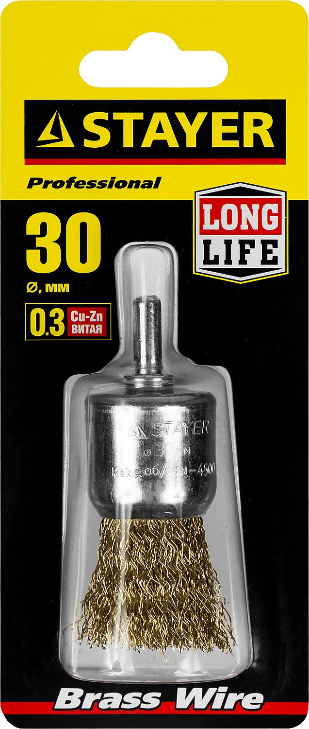 STAYER 30 мм, витая стальная латунированная проволока 0.3 мм, щетка кистевая для дрели (35113-30) — фото 2