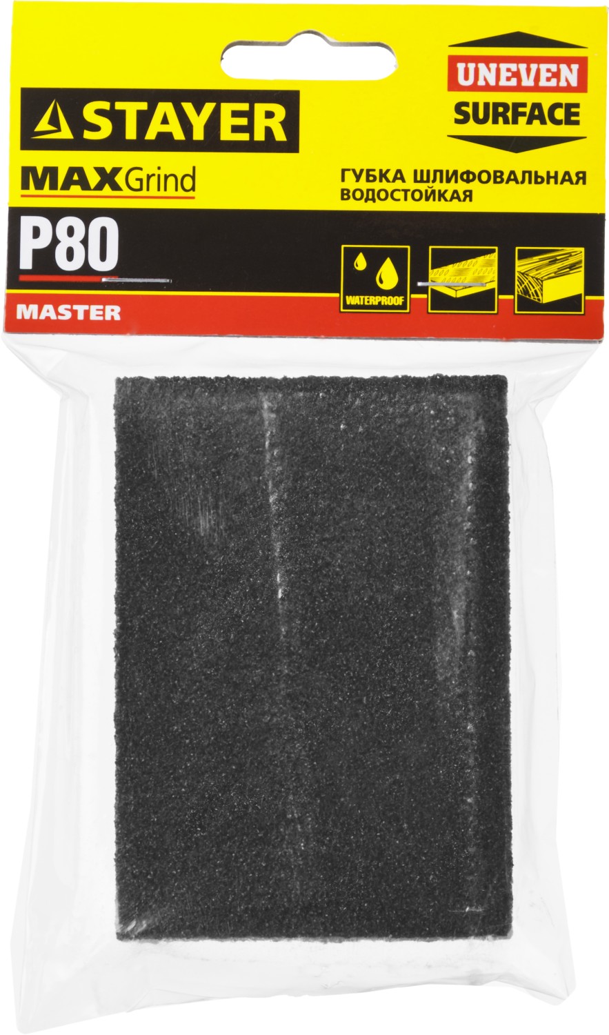 STAYER Р80, 100 х 68 х 26 мм, водостойкая, четырехсторонняя шлифовальная губка (3560-2) — фото 2