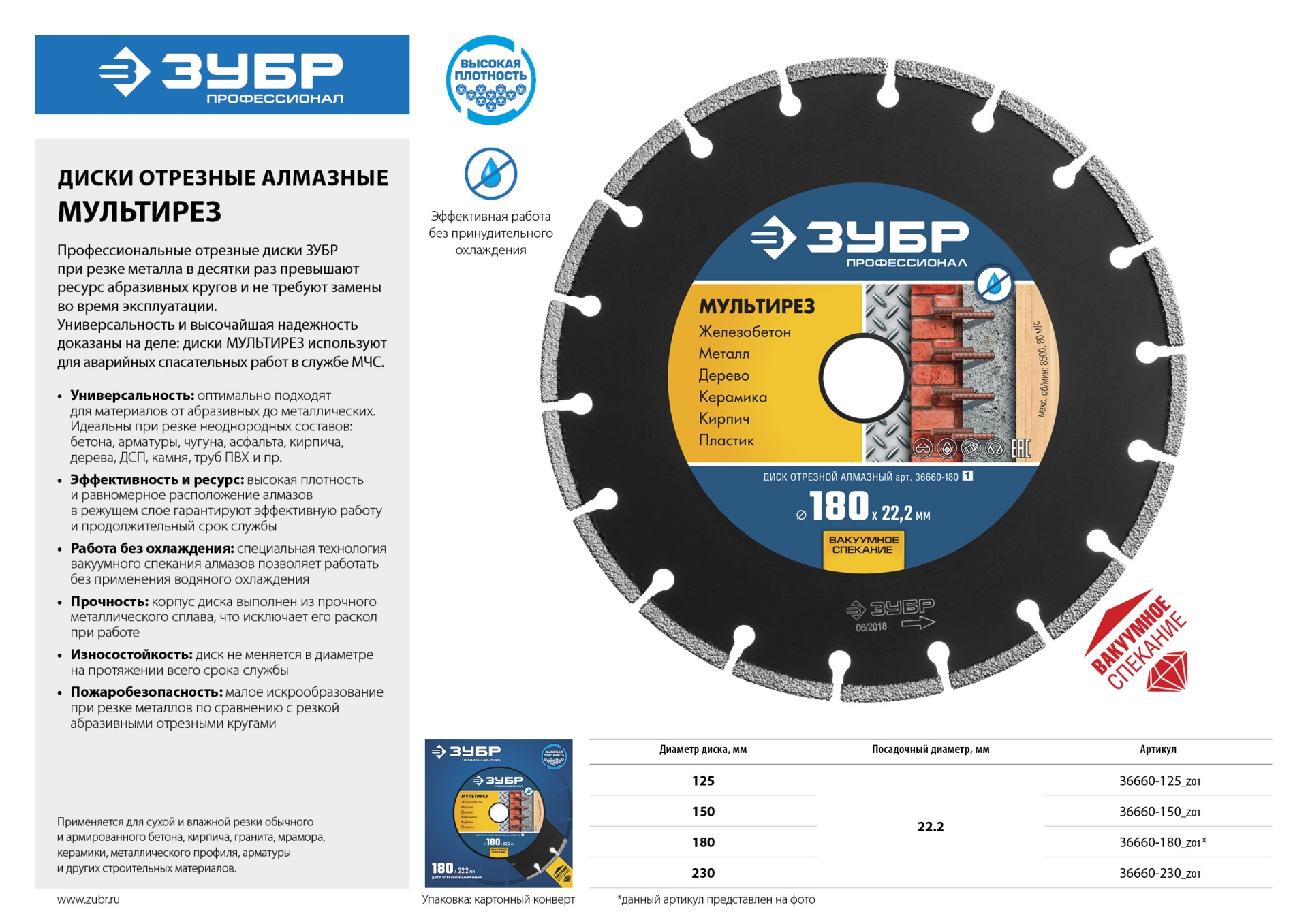 ЗУБР МУЛЬТИРЕЗ 180 мм (22.2 мм, 5х2.6 мм), алмазный диск, Профессионал (36660-180) — фото 5