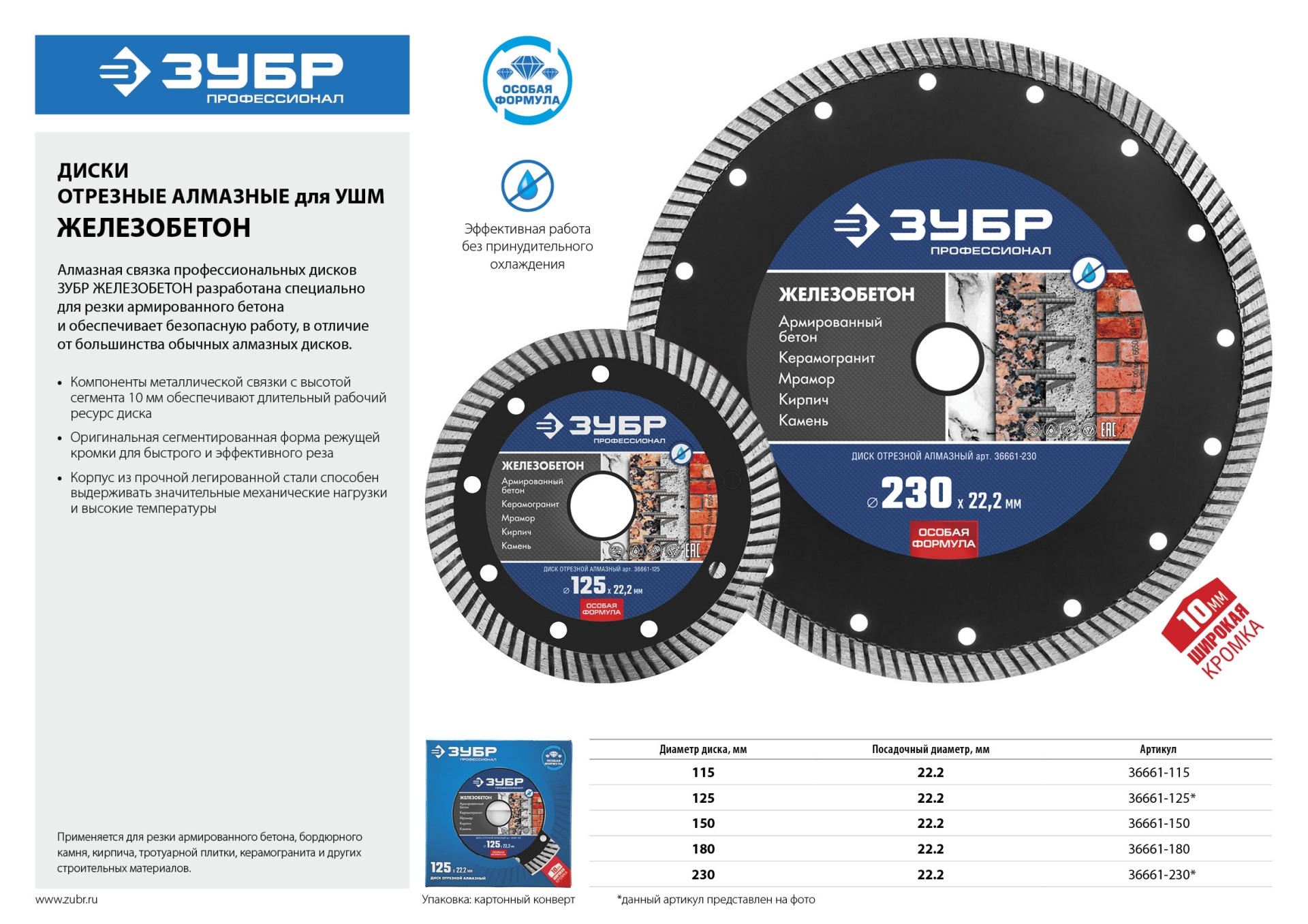 ЗУБР Железобетон, 125 мм, (22.2 мм, 10 х 2.4 мм), сегментированный алмазный диск, Профессионал (36661-125) — фото 5