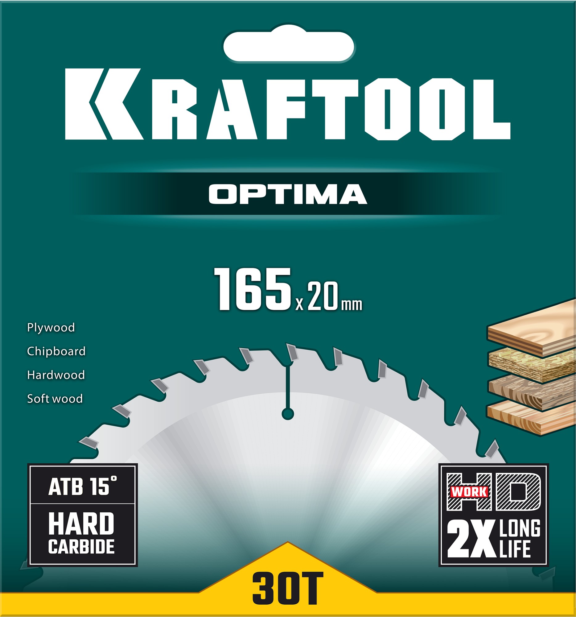 KRAFTOOL Optima, 165 х 20 мм, 30Т, пильный диск по дереву (36951-165-20) — фото 5
