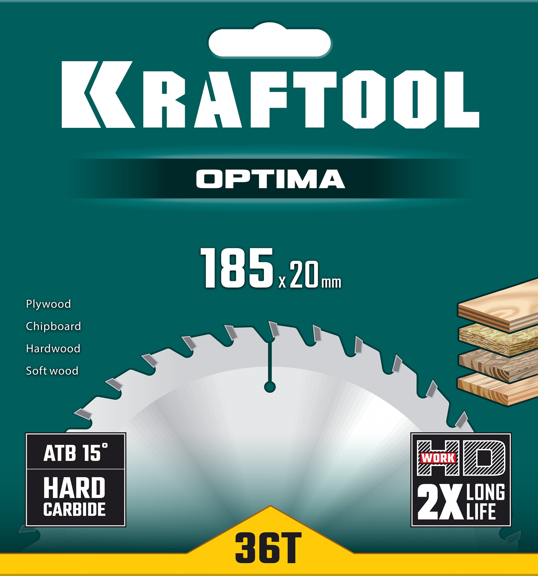 KRAFTOOL Optima, 185 х 20 мм, 36Т, пильный диск по дереву (36951-185-20) — фото 5